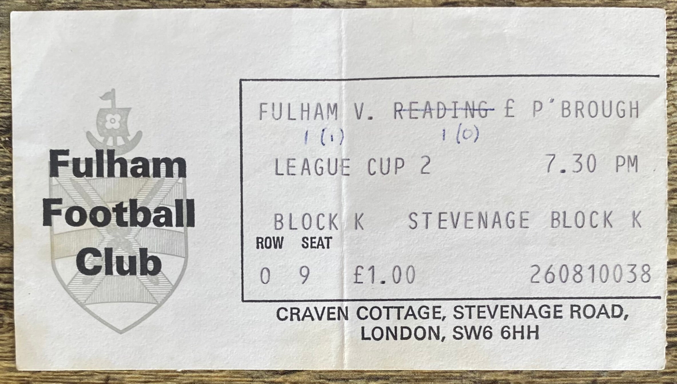 1976/77 ORIGINAL LEAGUE CUP 2ND ROUND TICKET FULHAM V PETERBOROUGH UNITED