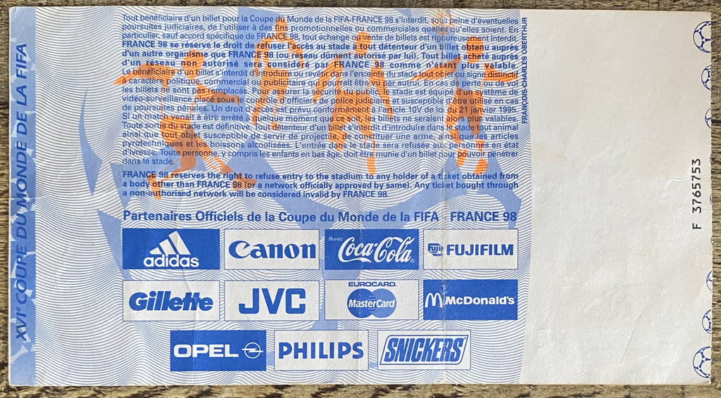 1998 ORIGINAL WORLD CUP 1ST ROUND TICKET ENGLAND V ROMANIA @ TOULOUSE