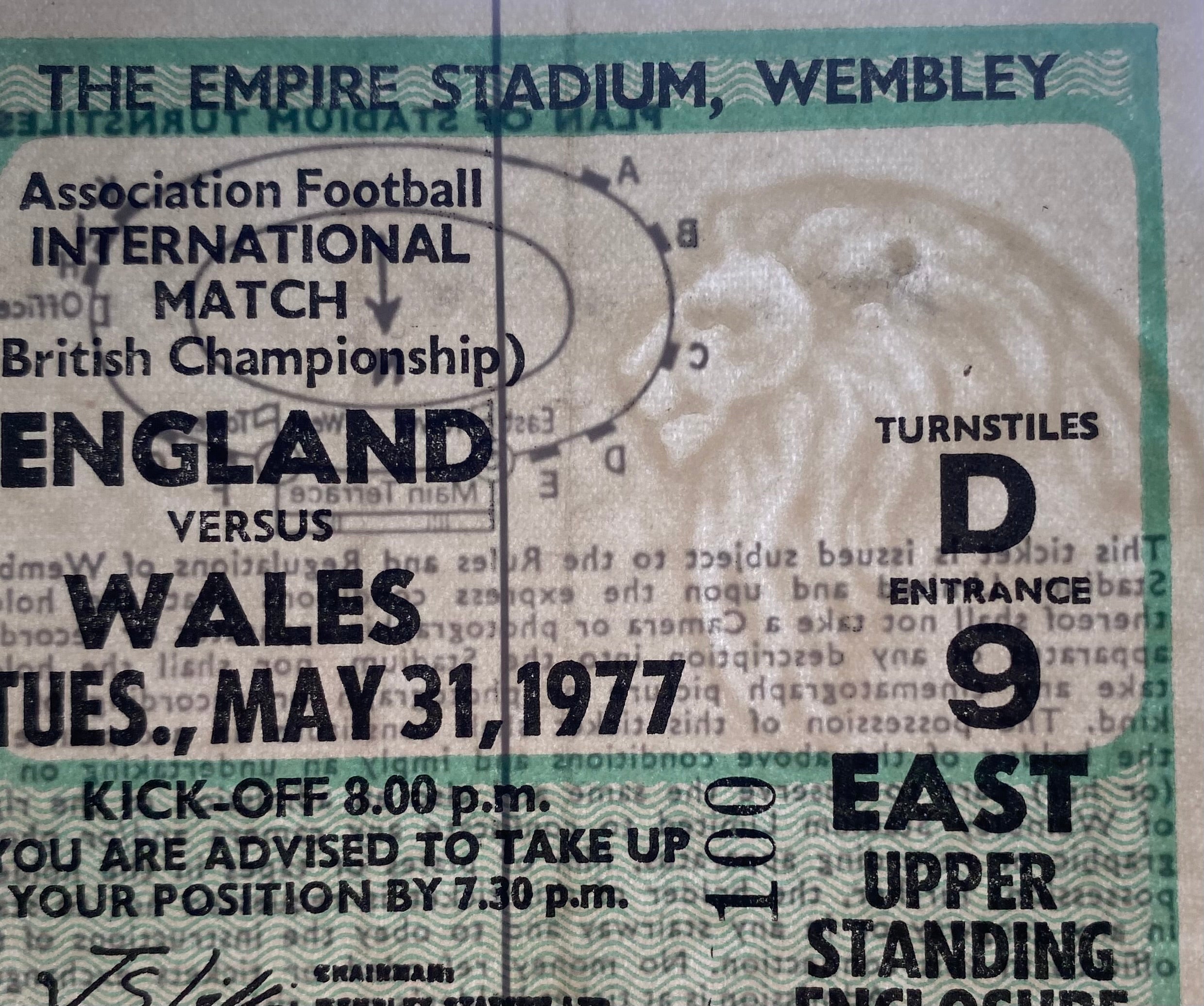 1977 ORIGINAL BRITISH HOME INTERNATIONAL CHAMPIONSHIPS TICKET ENGLAND V WALES