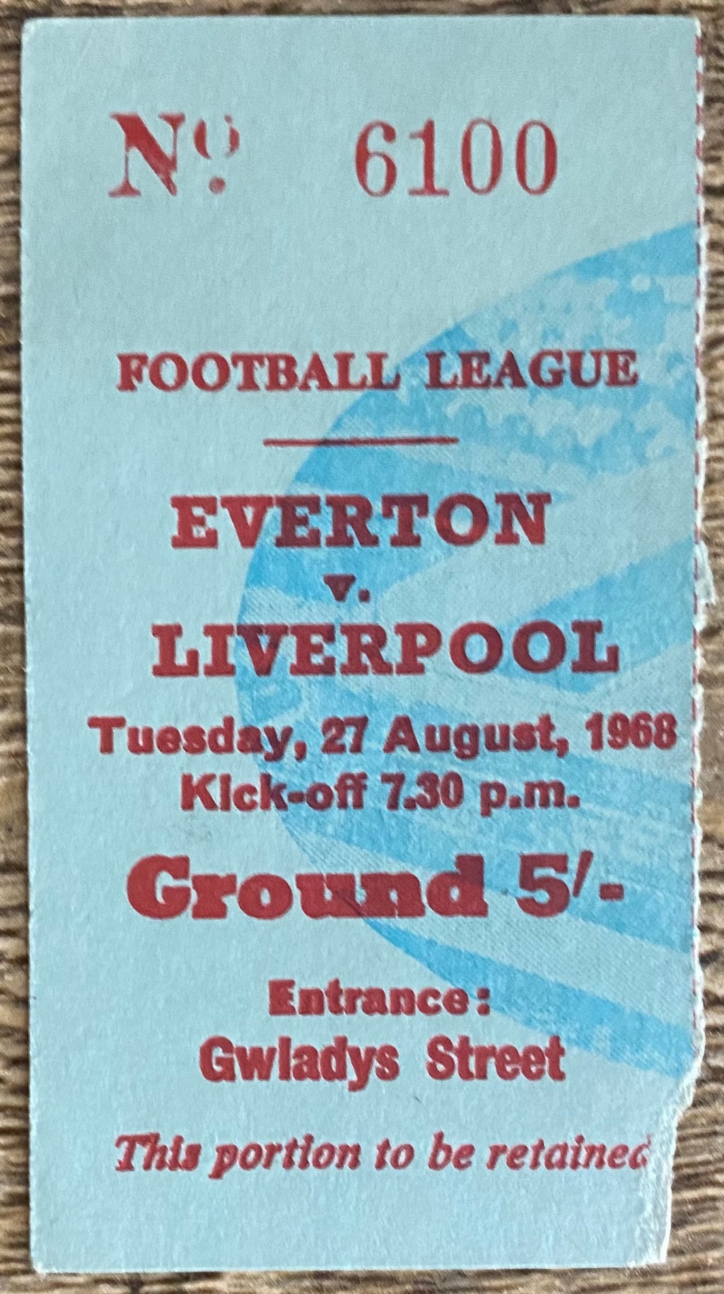 1968/69 ORIGINAL DIVISION ONE TICKET EVERTON V LIVERPOOL