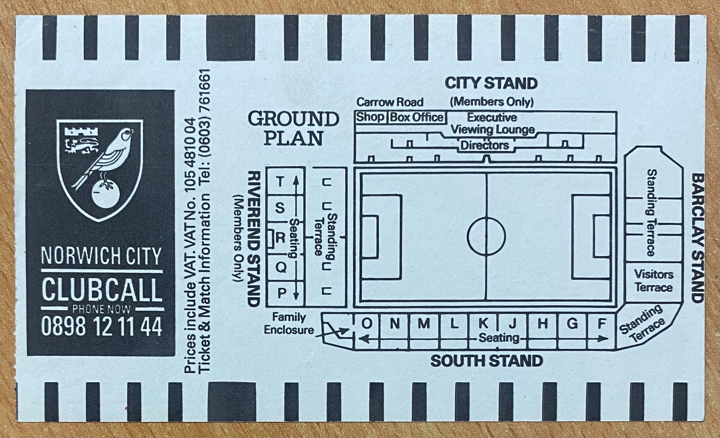 1989/90 ORIGINAL DIVISION ONE TICKET NORWICH CITY V DERBY COUNTY