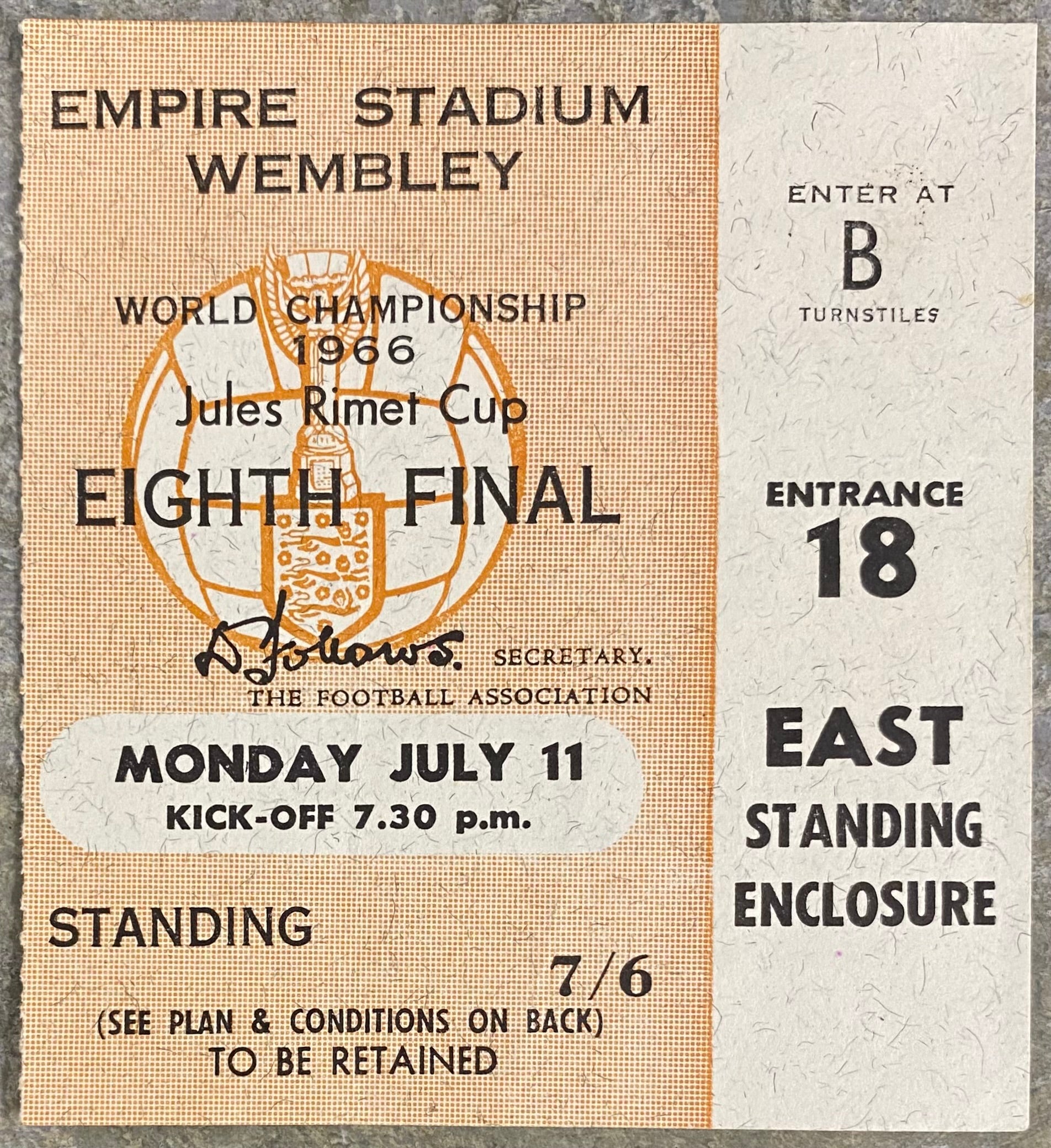 1966 ORIGINAL WORLD CUP 1ST ROUND TICKET ENGLAND V URUGUAY @ WEMBLEY