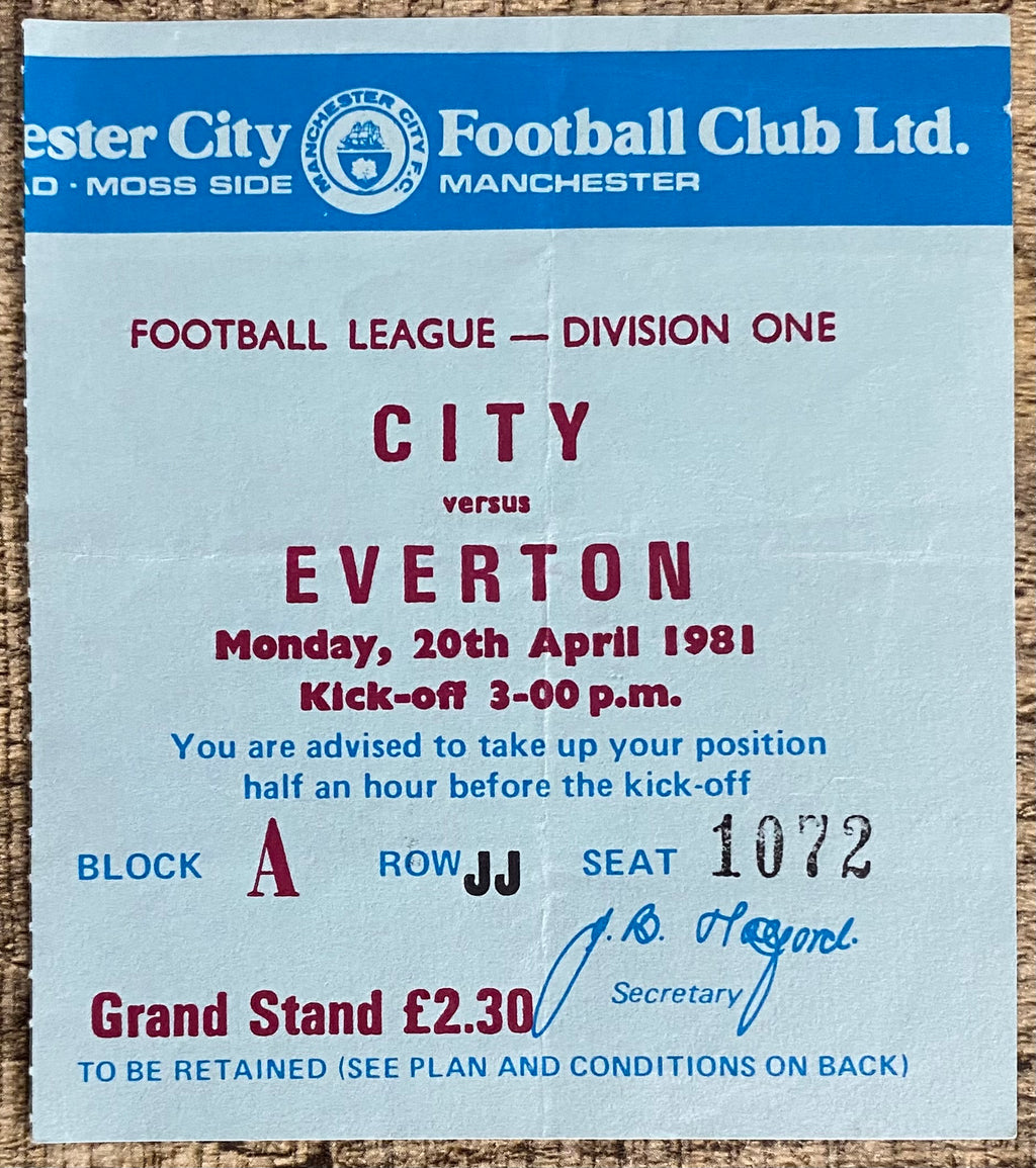 1980/81 ORIGINAL DIVISION 1 TICKET MANCHESTER CITY V EVERTON