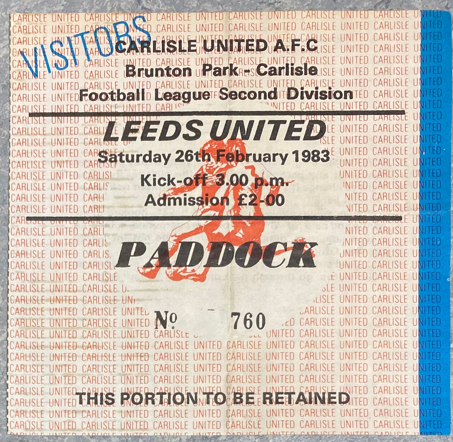 1982/83 ORIGINAL DIVISION TWO TICKET CARLISLE UNITED V LEEDS UNITED