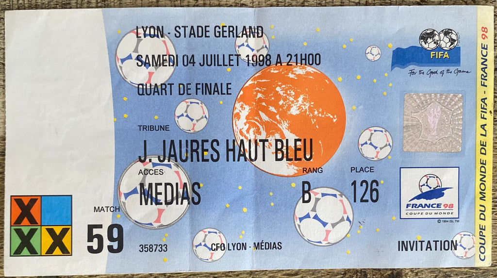 1998 ORIGINAL WORLD CUP QUARTER FINAL  TICKET GERMANY V CROATIA @ LYON