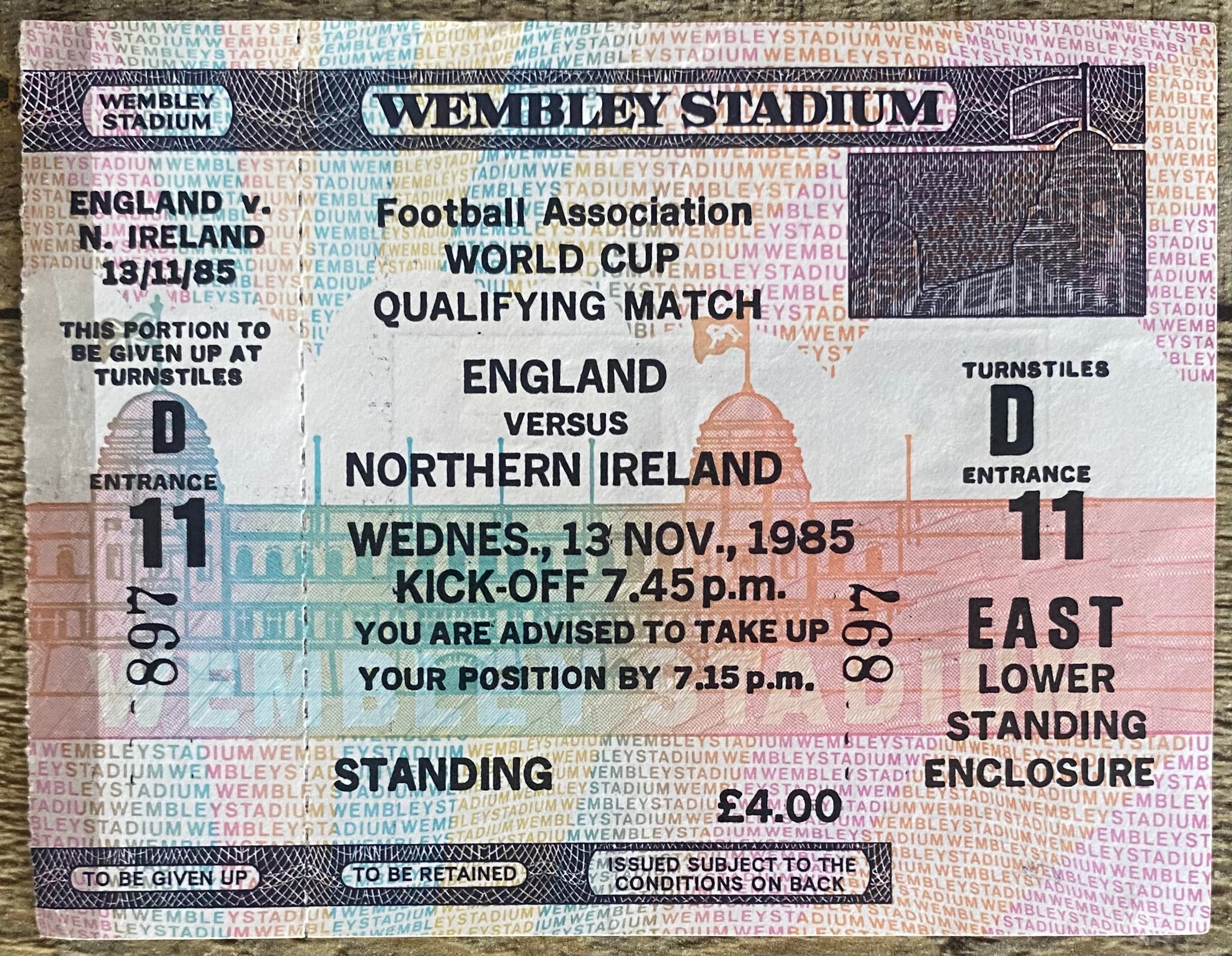 1985 ORIGINAL WORLD CUP QUALIFYING UNUSED TICKET ENGLAND V NORTHERN IRELAND