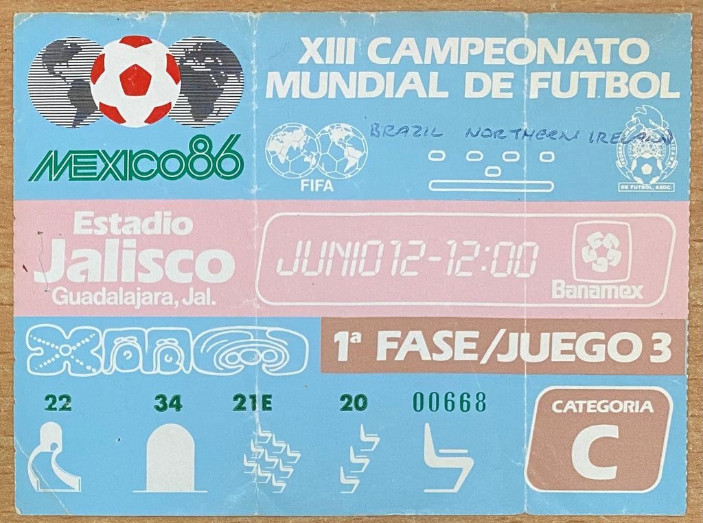 1986 ORIGINAL WORLD CUP 1ST ROUND TICKET BRAZIL V NORTHERN IRELAND @ GUADALAJARA