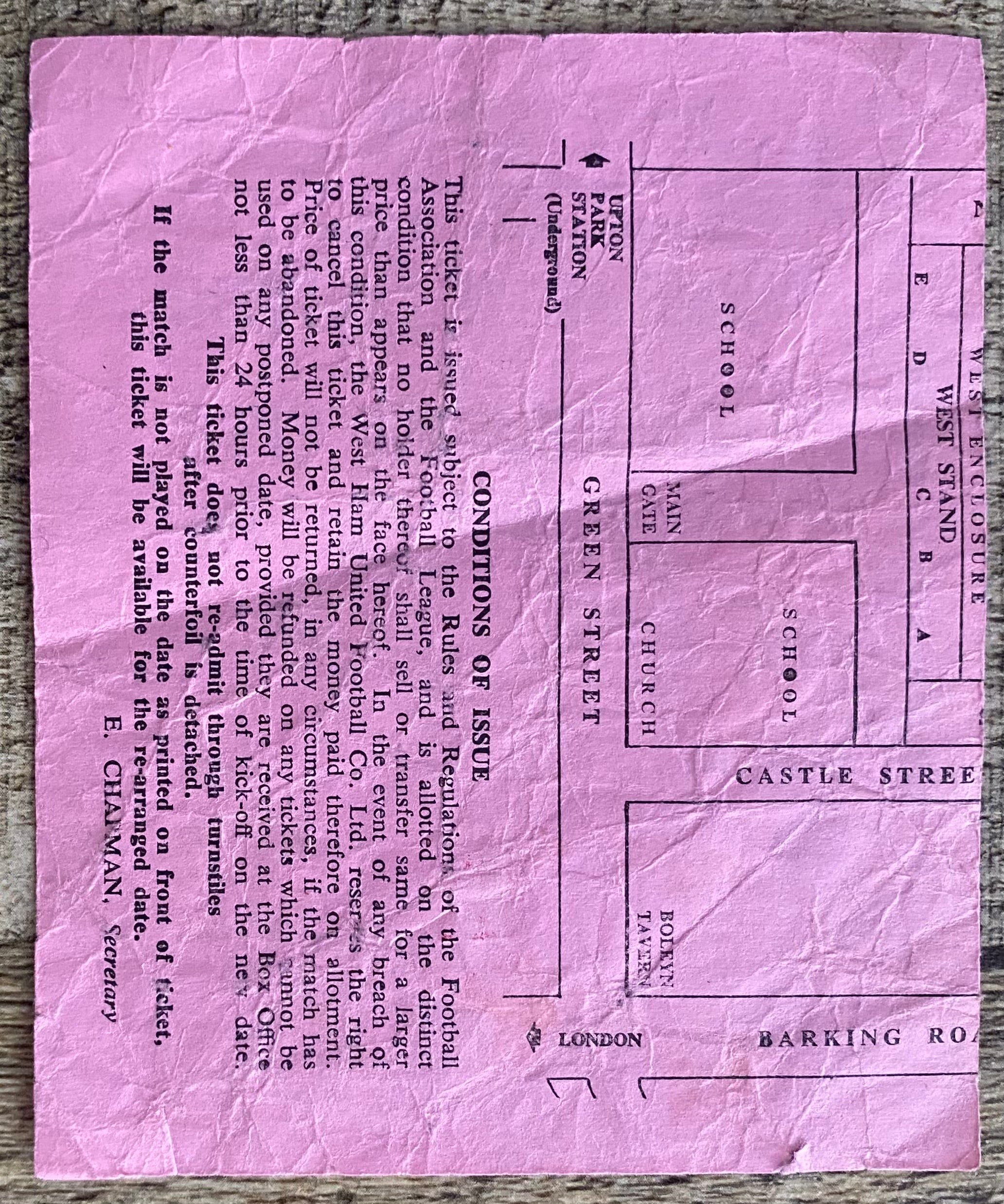 1972/73 ORIGINAL DIVISION ONE TICKET WEST HAM UNITED V MANCHESTER CITY