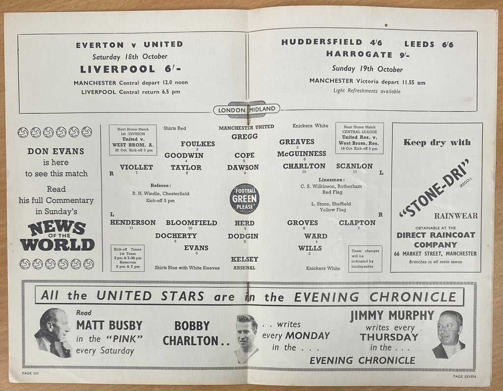 1958/59 ORIGINAL DIVISION ONE PROGRAMME MANCHESTER UNITED V ARSENAL