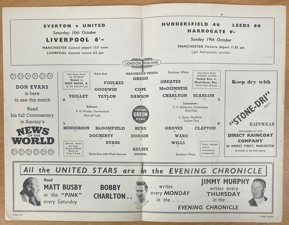 1958/59 ORIGINAL DIVISION ONE PROGRAMME MANCHESTER UNITED V ARSENAL