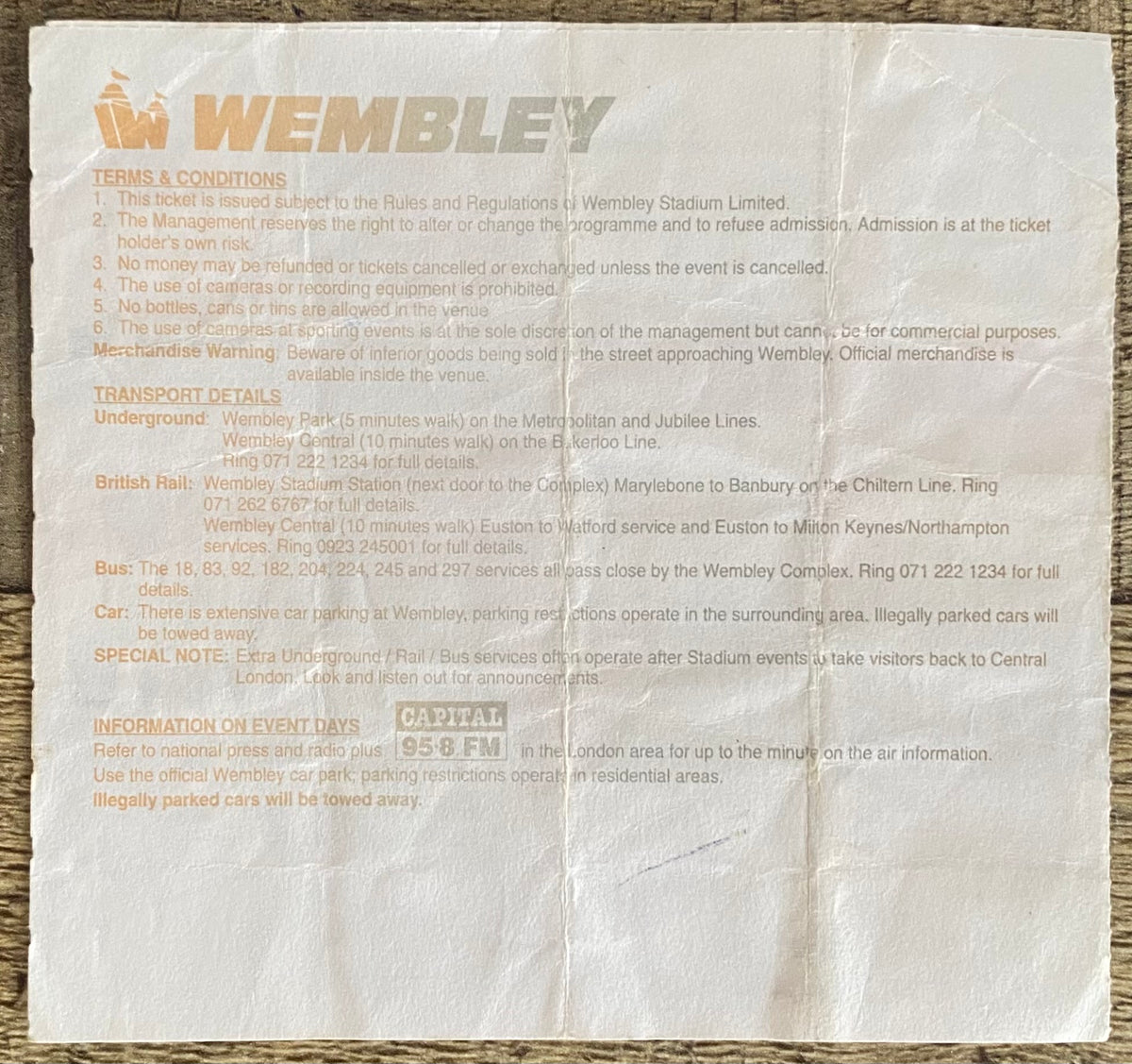 1994 ORIGINAL INTERNATIONAL TICKET ENGLAND V NORWAY