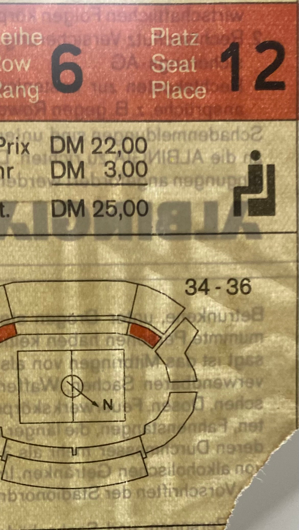 1988 ORIGINAL EURO 88 TICKET ENGLAND V SOVIET UNION @ FRANKFURT