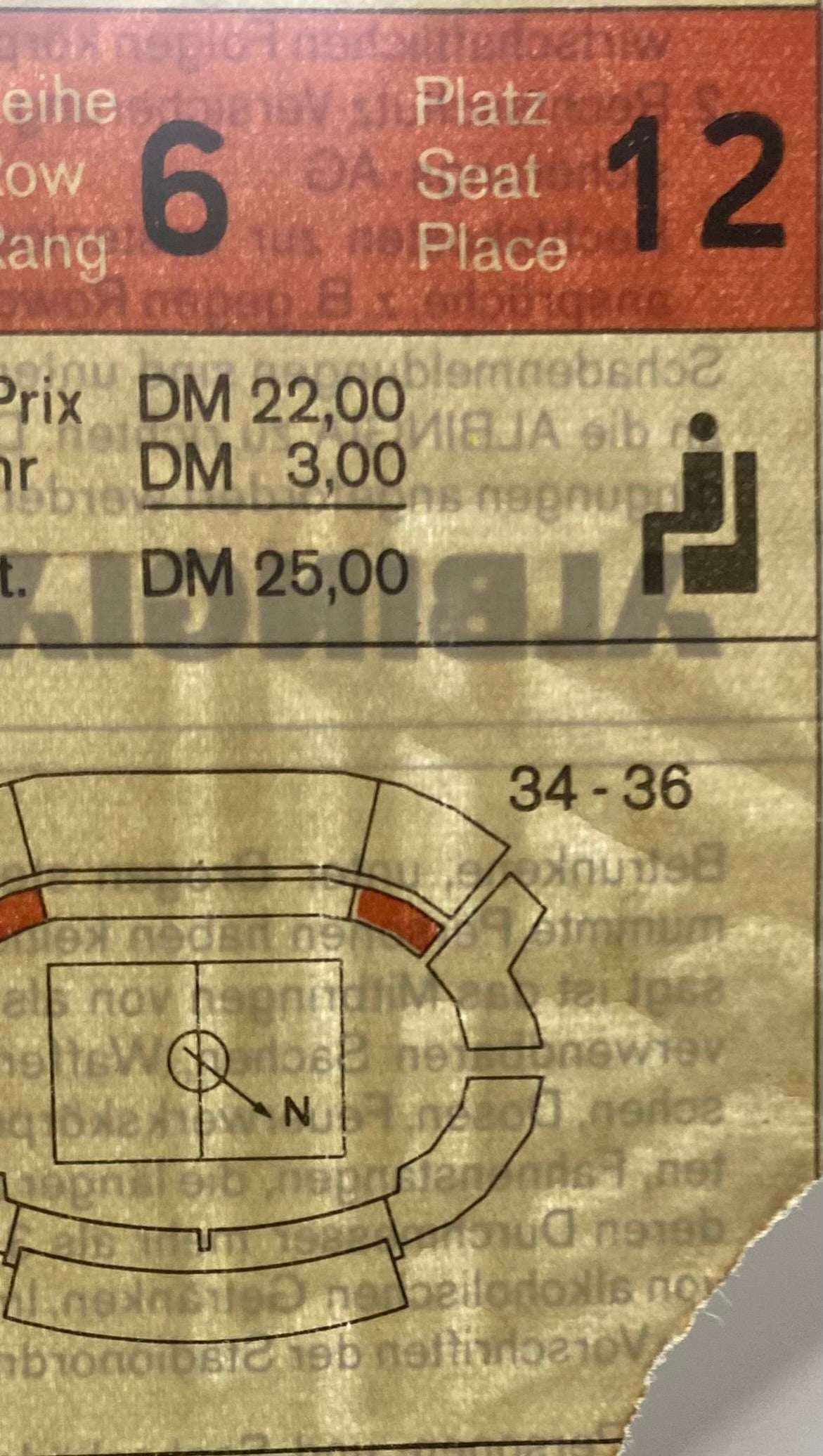 1988 ORIGINAL EURO 88 TICKET ENGLAND V SOVIET UNION @ FRANKFURT