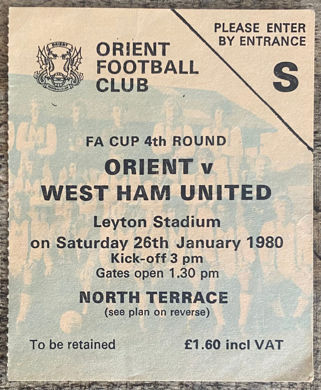 1979/80 ORIGINAL FA CUP 4TH ROUND TICKET ORIENT V WEST HAM UNITED