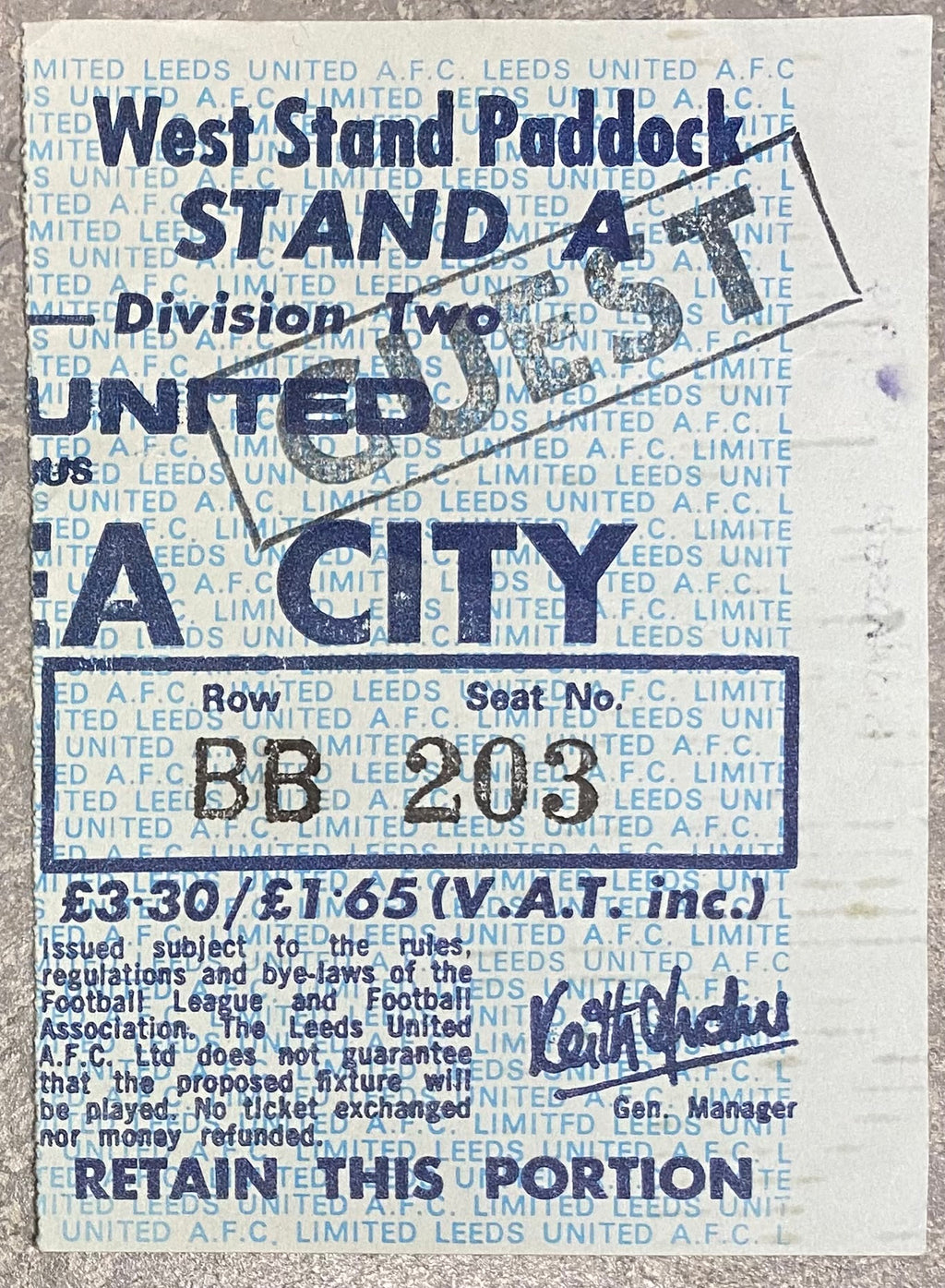 1983/84 ORIGINAL DIVISION TWO TICKET LEEDS UNITED V SWANSEA CITY