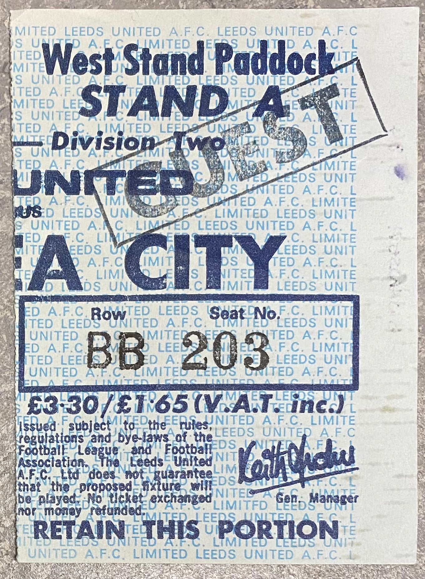 1983/84 ORIGINAL DIVISION TWO TICKET LEEDS UNITED V SWANSEA CITY