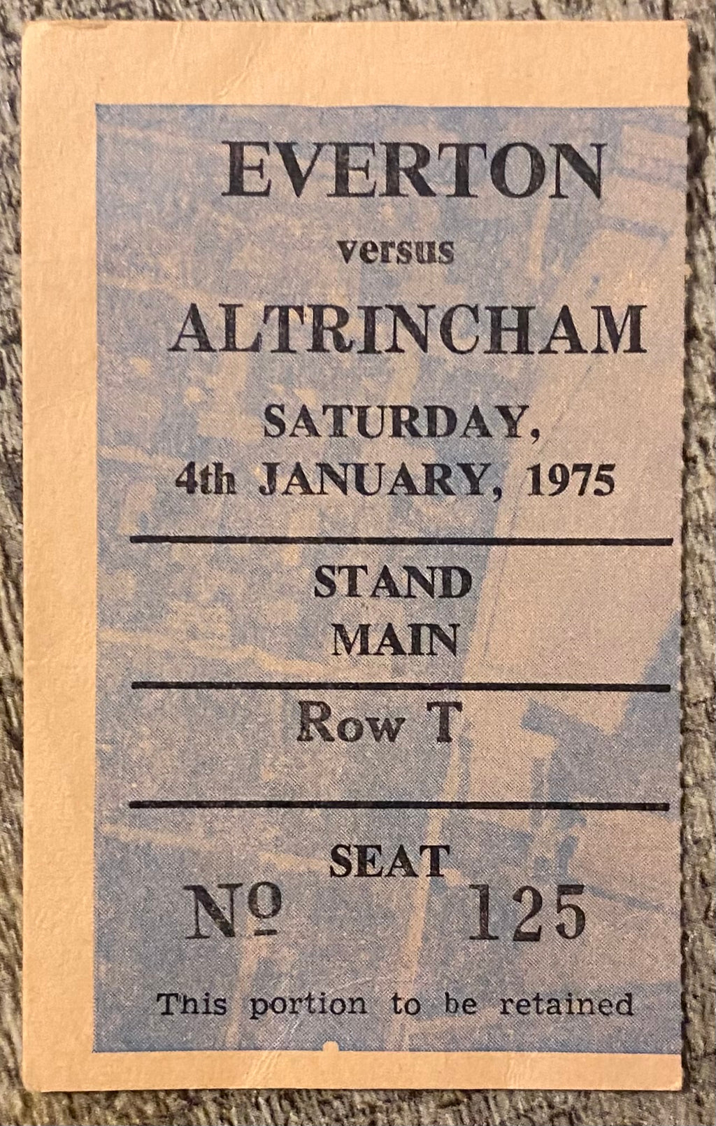 1974/75 ORIGINAL FA CUP 3RD ROUND TICKET EVERTON V ALTRINCHAM