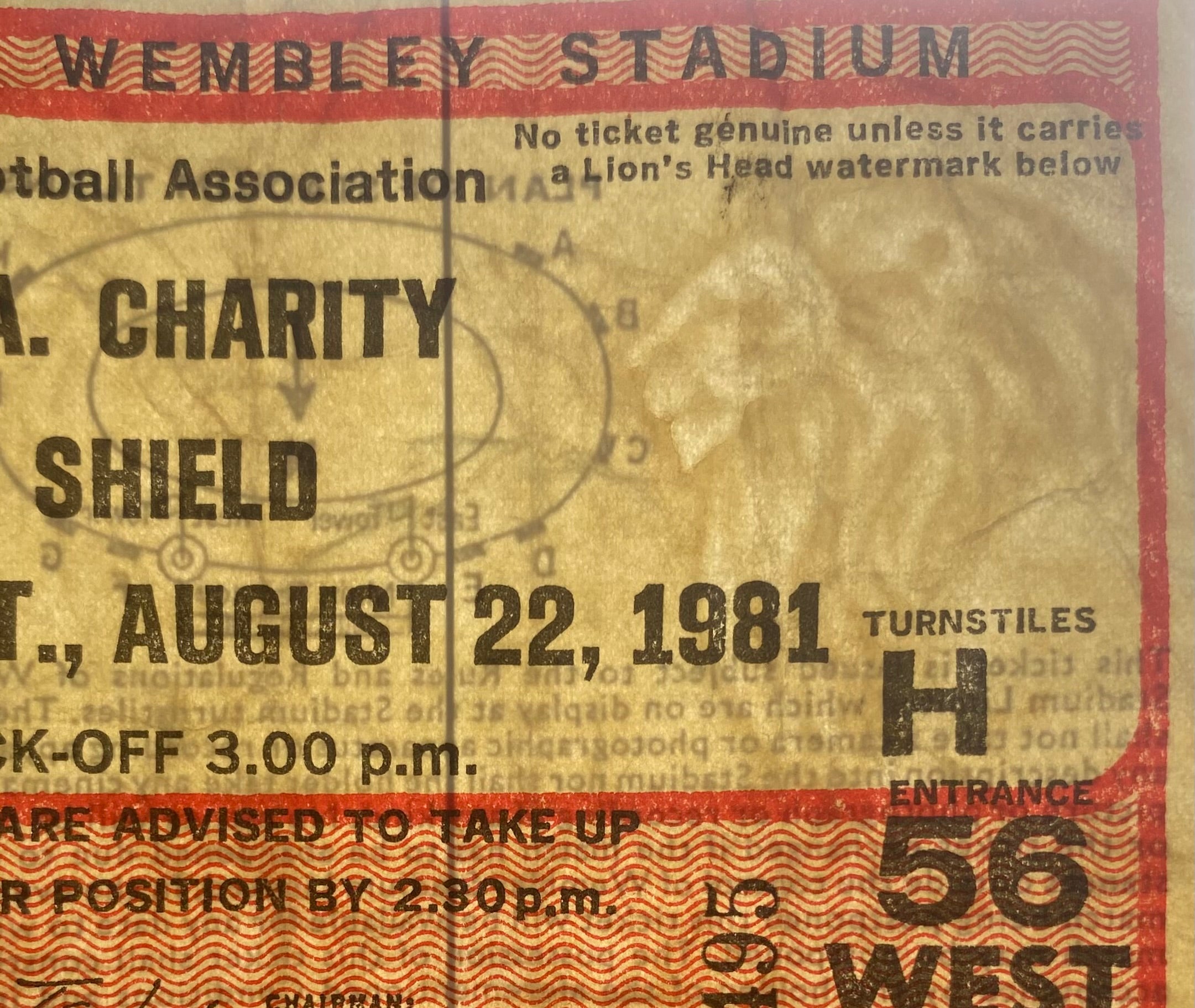 1981 ORIGINAL CHARITY SHIELD TICKET ASTON VILLA V TOTTENHAM HOTSPUR