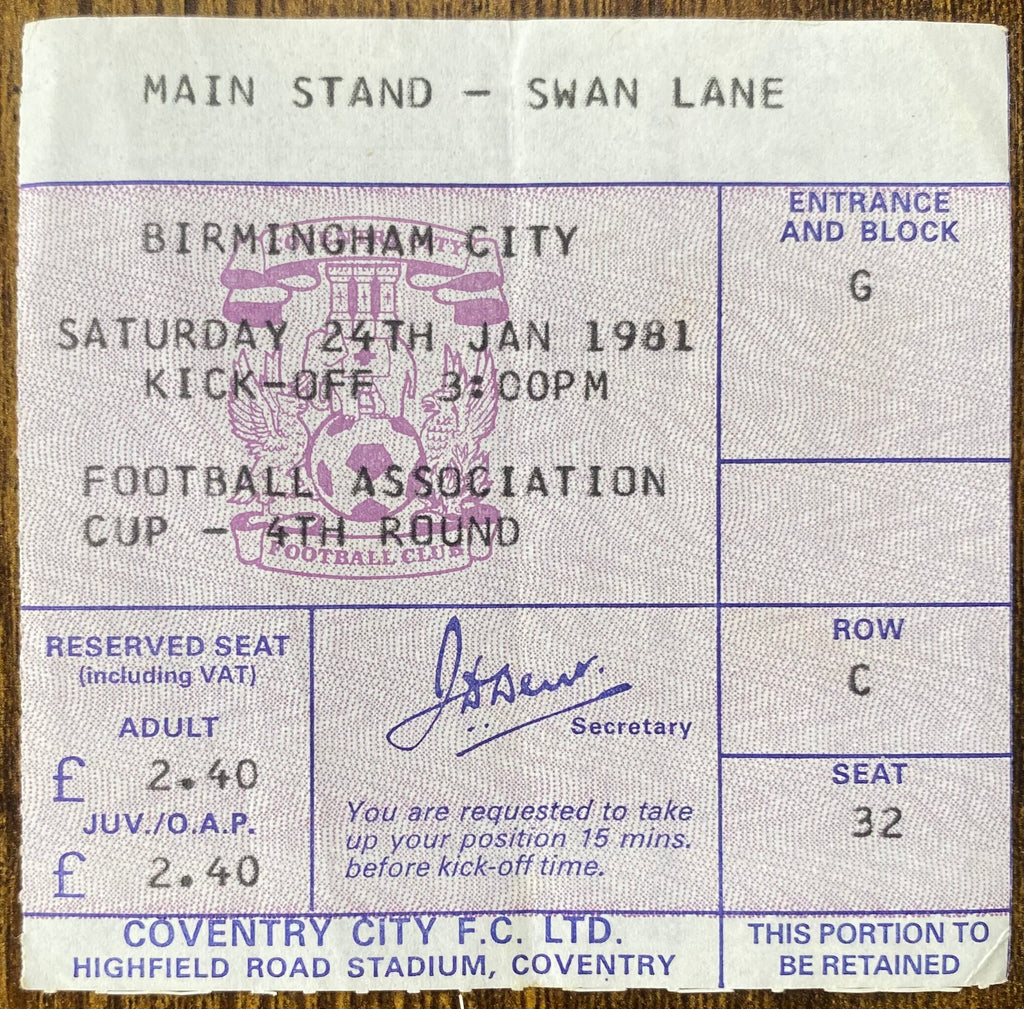 1980/81 ORIGINAL FA CUP 4TH ROUND TICKET COVENTRY CITY V BIRMINGHAM CITY
