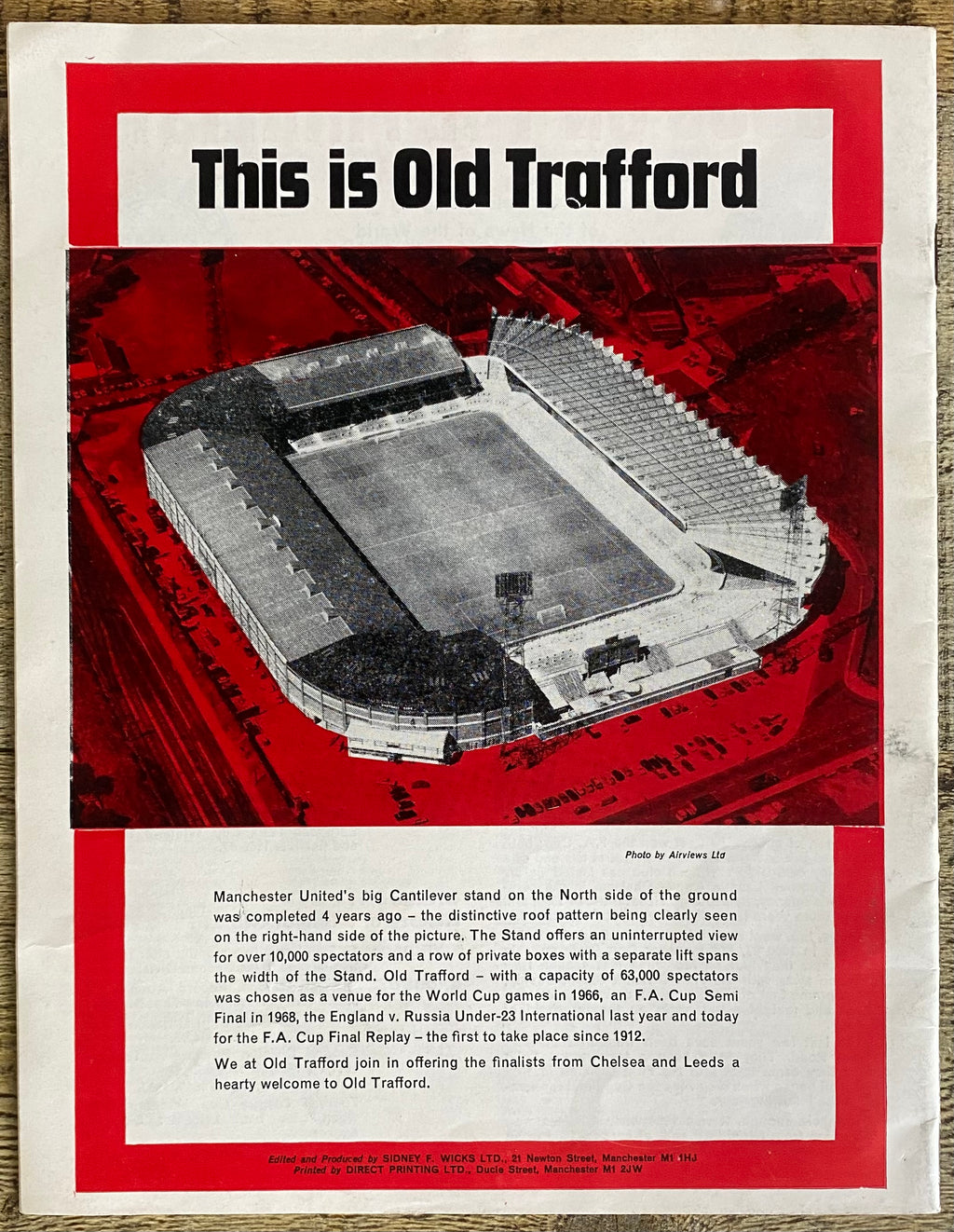 1970 ORIGINAL FA CUP FINAL REPLAY PROGRAMME CHELSEA V LEEDS UNITED @ OLD TRAFFORD