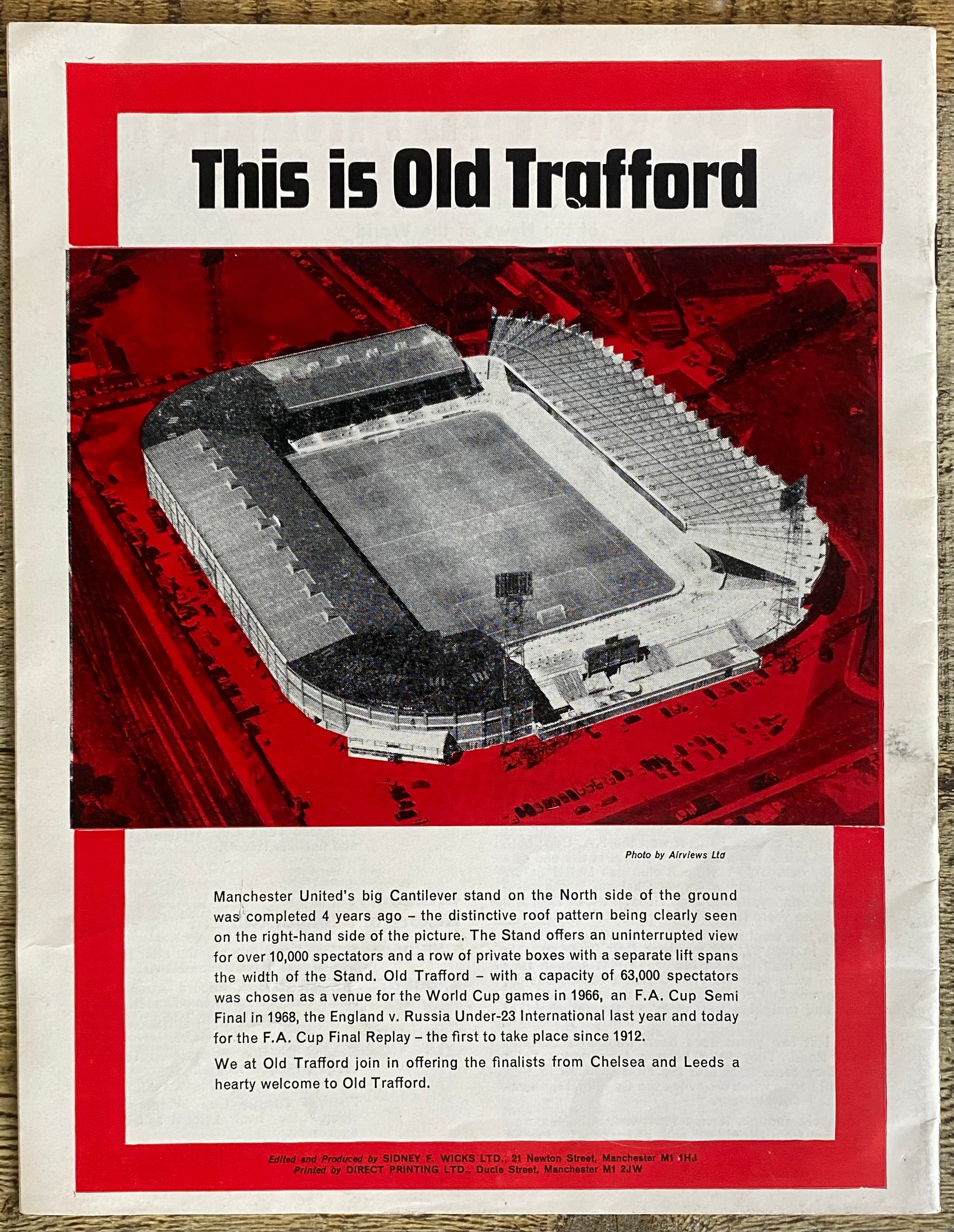 1970 ORIGINAL FA CUP FINAL REPLAY PROGRAMME CHELSEA V LEEDS UNITED @ OLD TRAFFORD