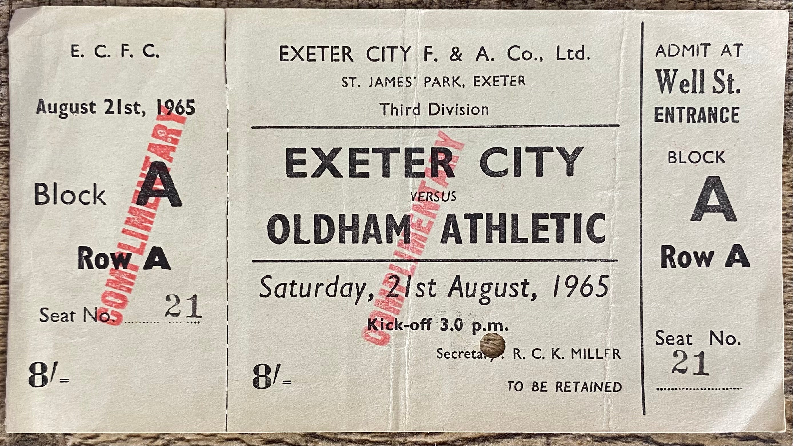1965/66 ORIGINAL DIVISION 3 UNUSED TICKET EXETER CITY V OLDHAM ATHLETIC