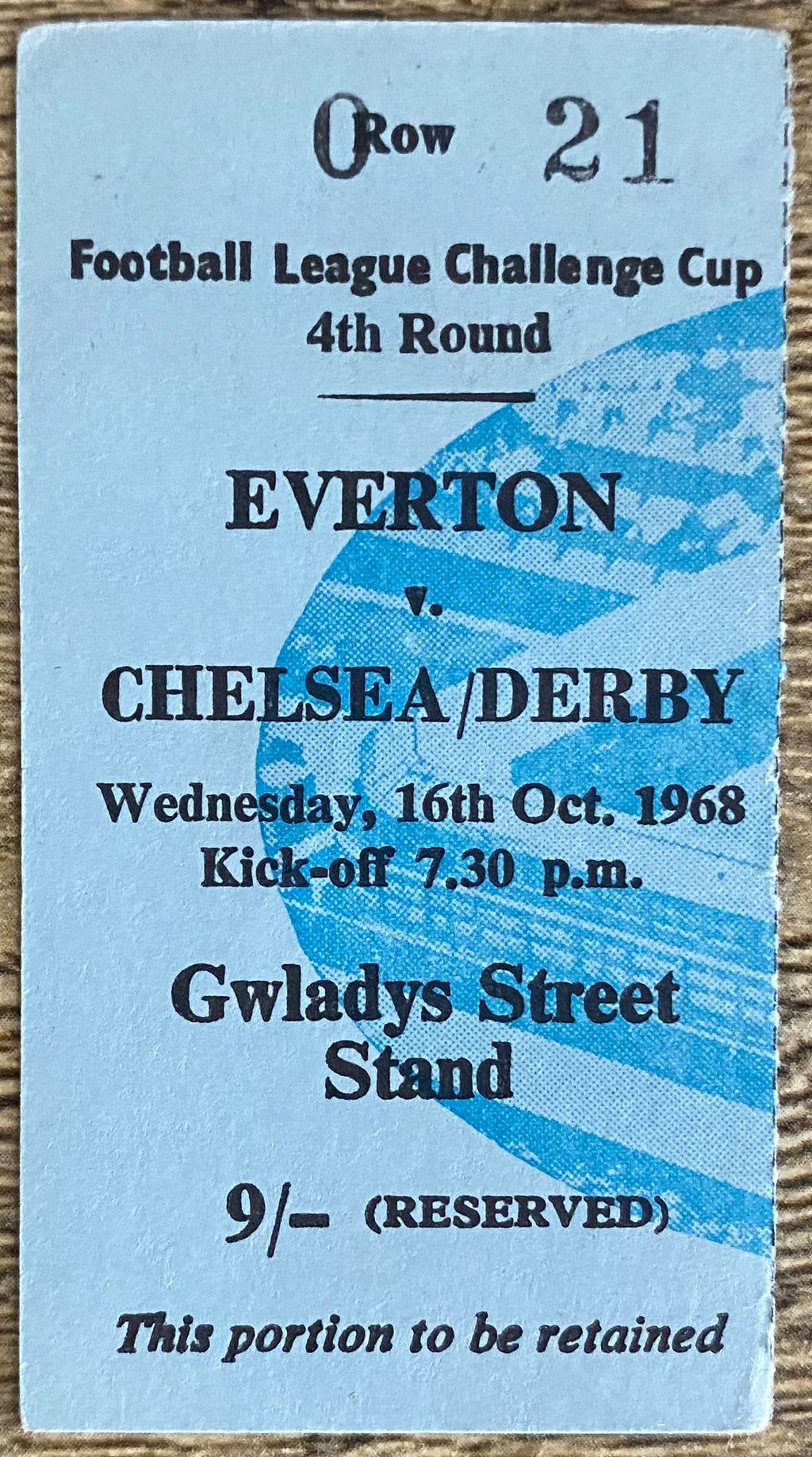 1968/69 ORIGINAL FA CUP 4TH ROUND TICKET EVERTON V DERBY COUNTY