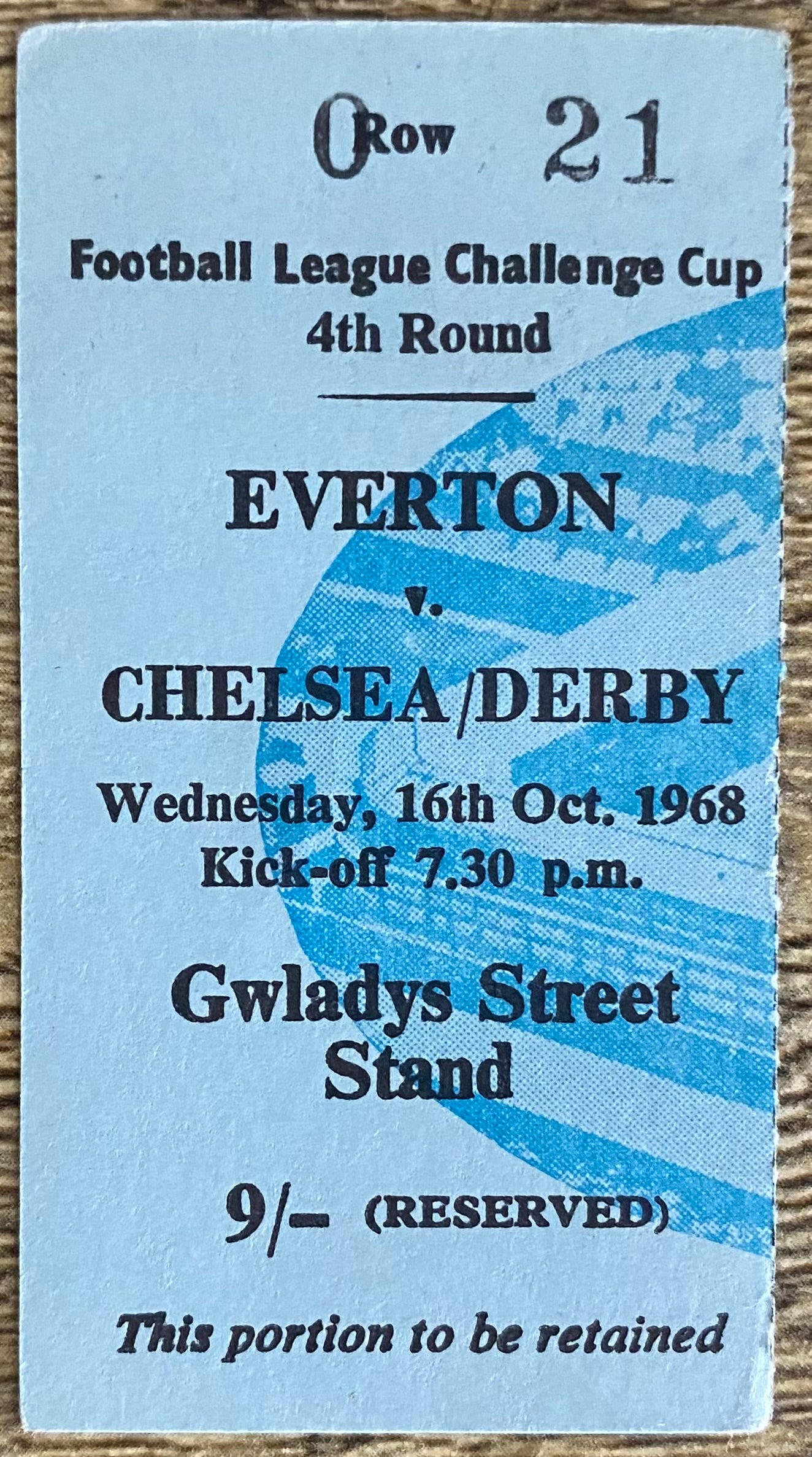 1968/69 ORIGINAL FA CUP 4TH ROUND TICKET EVERTON V DERBY COUNTY