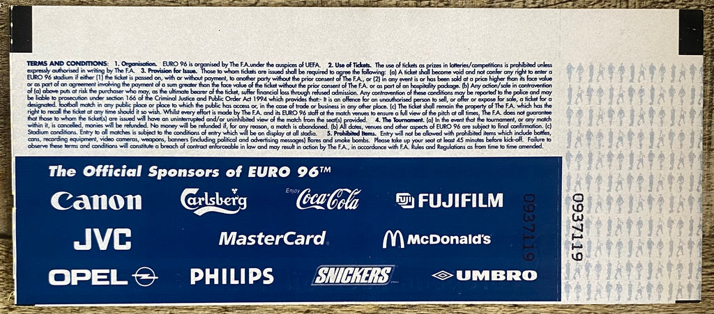 1996 ORIGINAL EUROPEAN CHAMPIONSHIPS EURO 96 UNUSED TICKET FRANCE V SPAIN @ELLAND ROAD