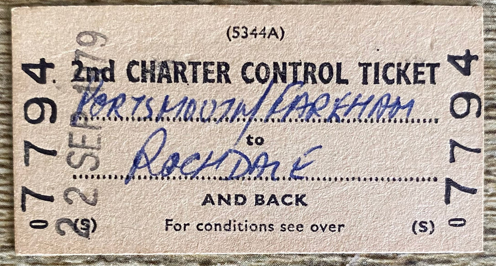 1979 ORIGINAL FOOTBALL SPECIAL BRITISH RAIL TRAIN TICKET PORTSMOUTH TRAVELLING TO ROCHDALE