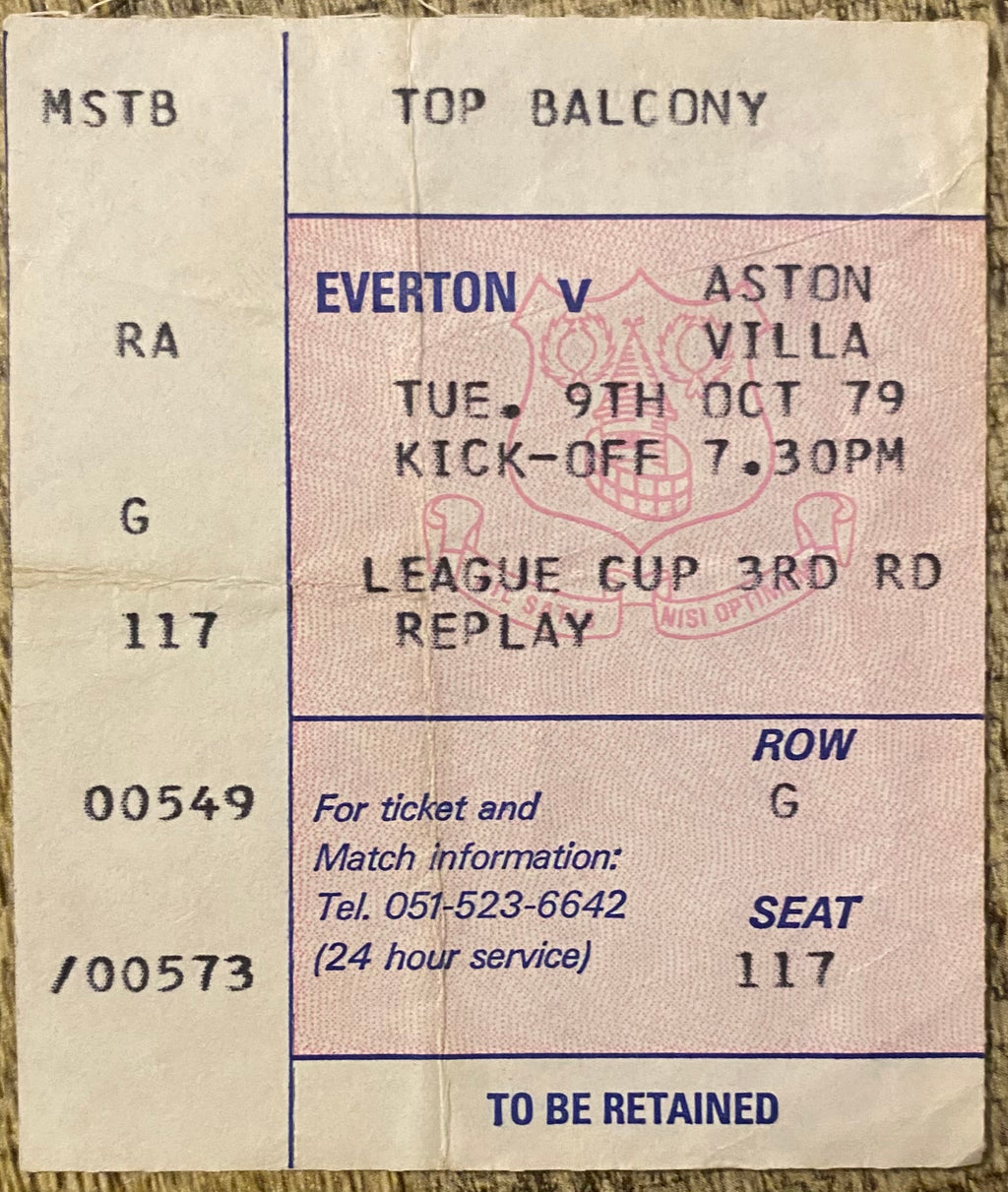 1979/80 ORIGINAL LEAGUE CUP 3RD ROUND REPLAY TICKET EVERTON V ASTON VILLA