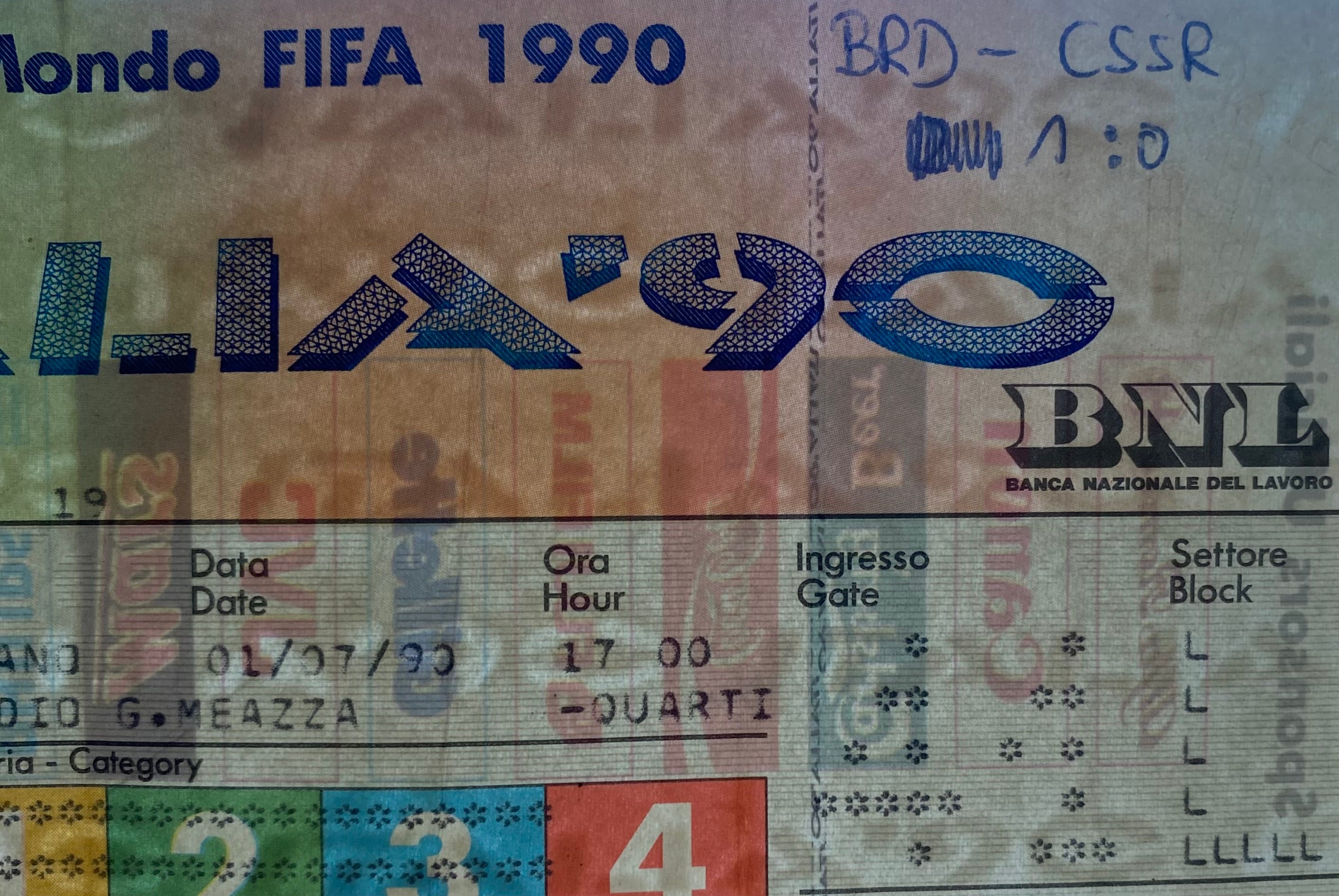1990 ORIGINAL WORLD CUP QUARTER FINAL TICKET WEST GERMANY V CZECHOSLOVAKIA @ MILAN
