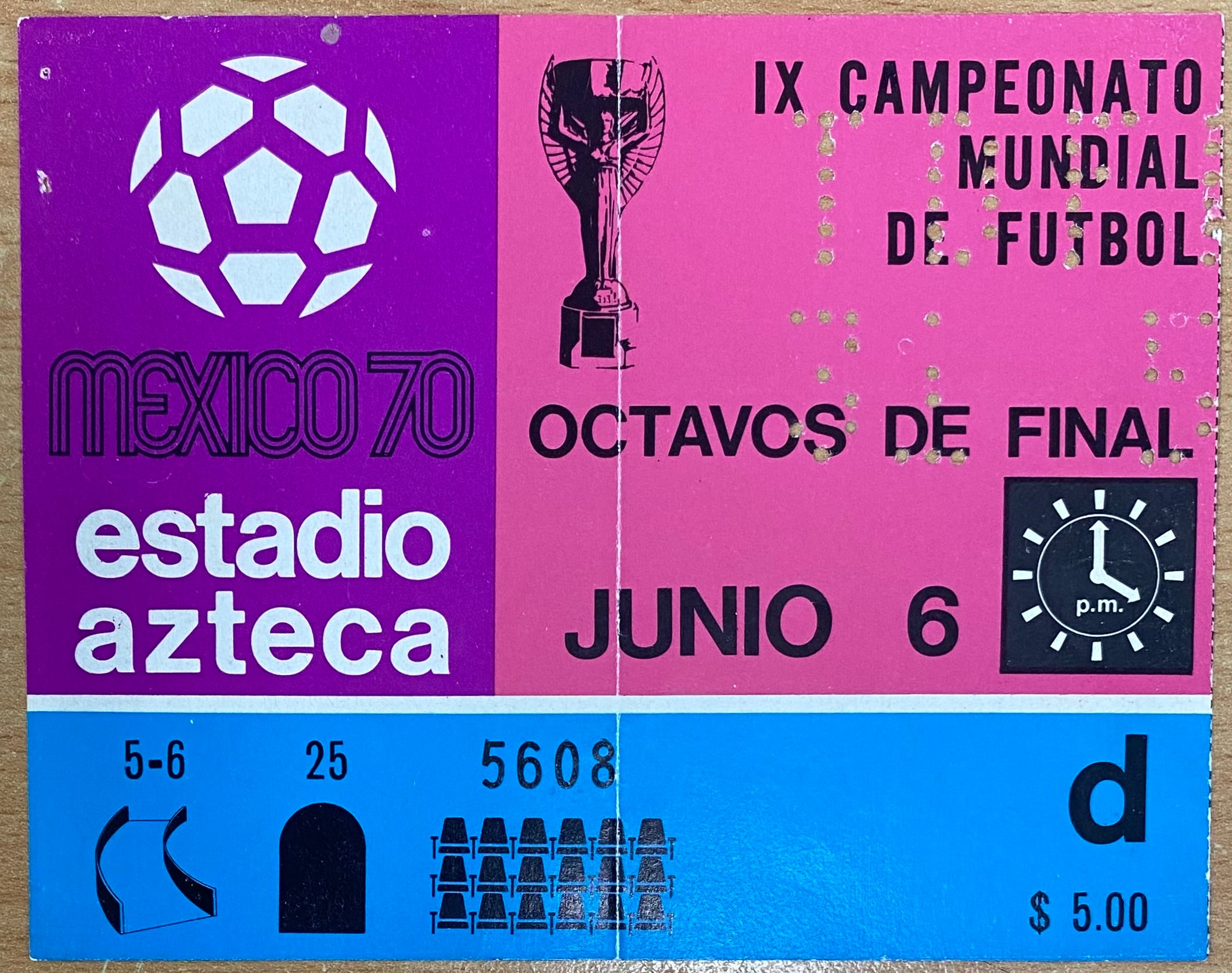1970 ORIGINAL WORLD CUP 1ST ROUND TICKET SOVIET UNION V BELGIUM @ MEXICO CITY