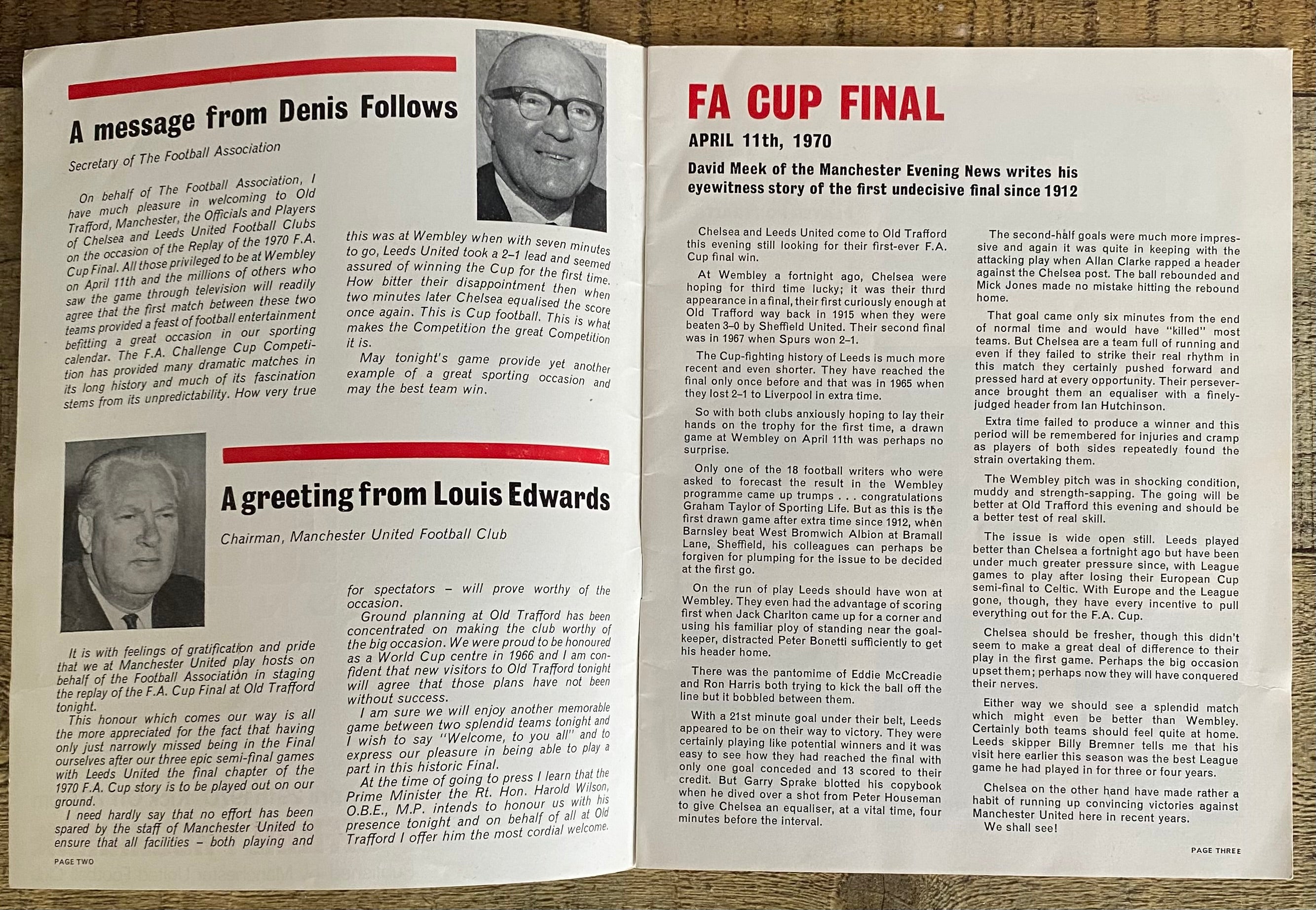 1970 ORIGINAL FA CUP FINAL REPLAY PROGRAMME CHELSEA V LEEDS UNITED @ OLD TRAFFORD