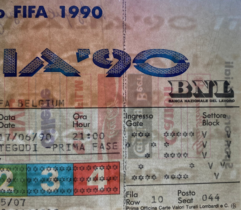 1990 ORIGINAL WORLD CUP 1ST ROUND TICKET BELGIUM V URUGUAY @ VERONA