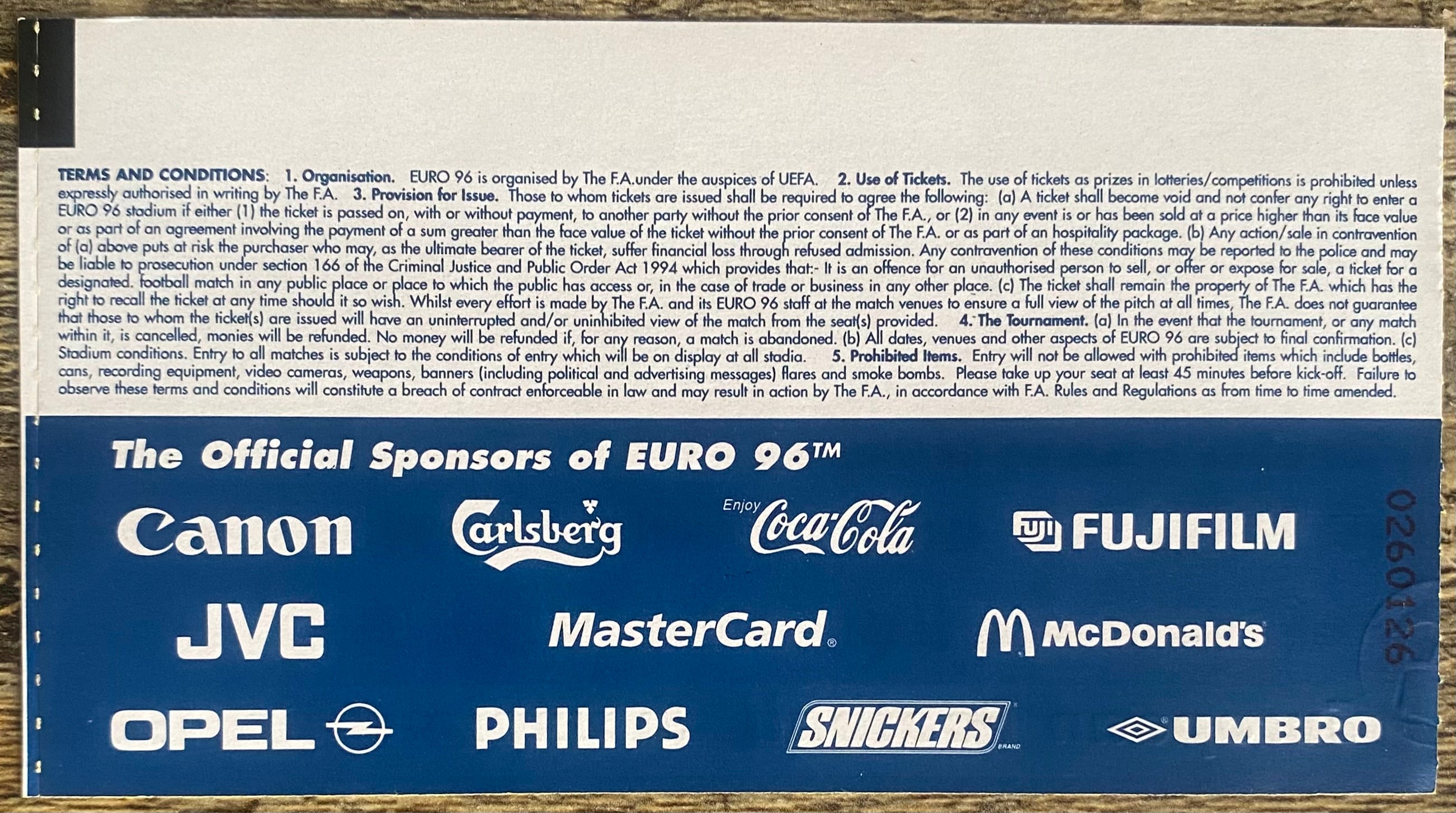 1996 ORIGINAL EUROPEAN CHAMPIONSHIPS EURO 96 QUARTER FINAL TICKET CZECH REPUBLIC V PORTUGAL @ VILLA PARK