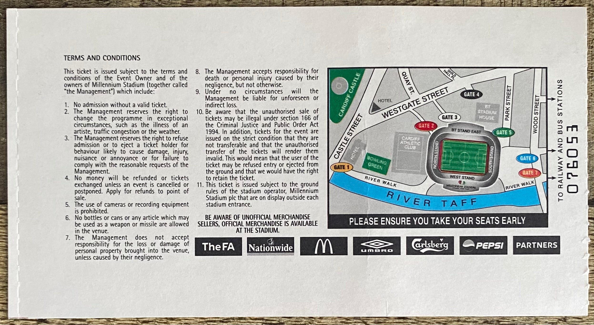 2004 ORIGINAL FA CUP FINAL TICKET MILLWALL V MANCHESTER UNITED @ CARDIFF