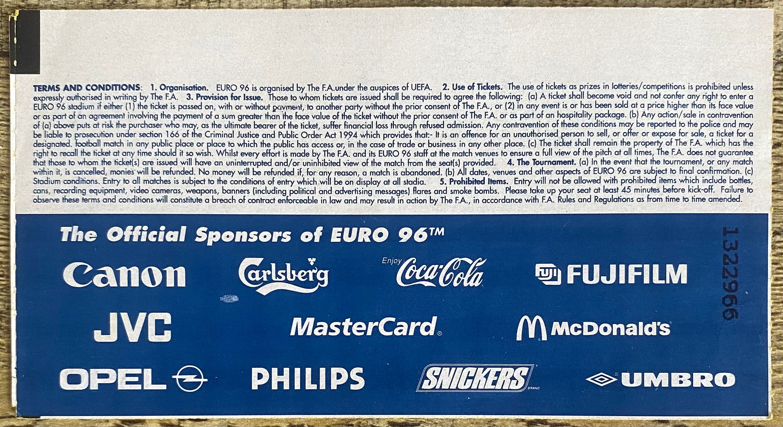 1996 ORIGINAL EUROPEAN CHAMPIONSHIPS EURO 96 TICKET GERMANY V RUSSIA @ OLD TRAFFORD