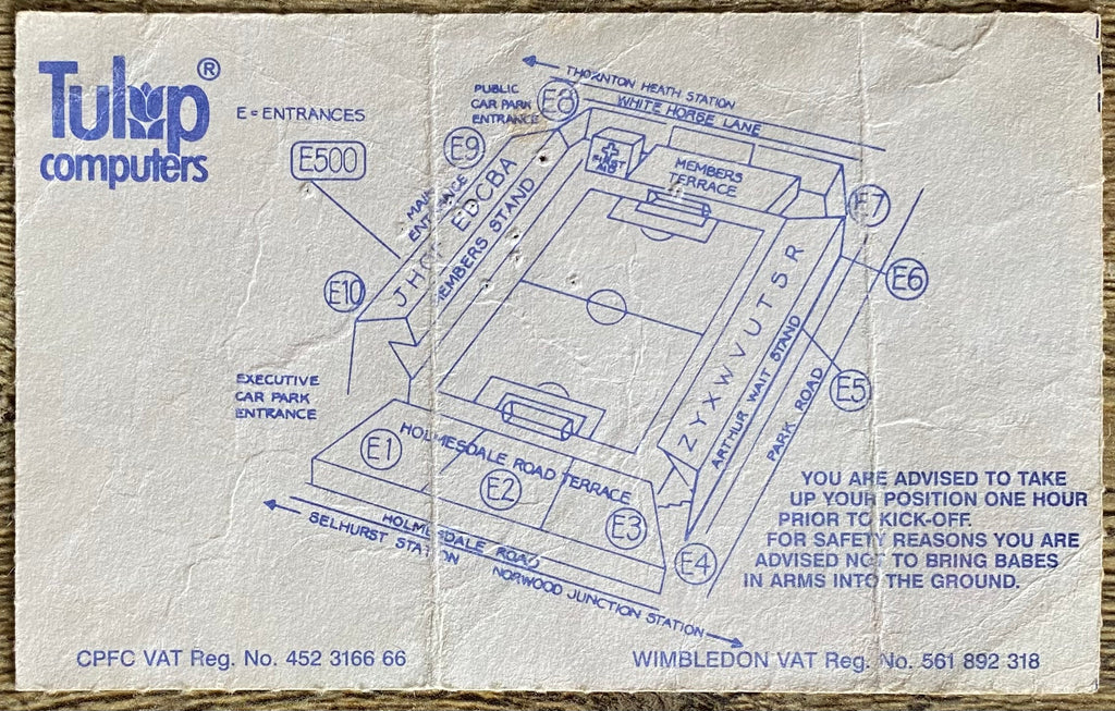 1991/92 ORIGINAL DIVISION 1 TICKET CRYSTAL PALACE V CHELSEA