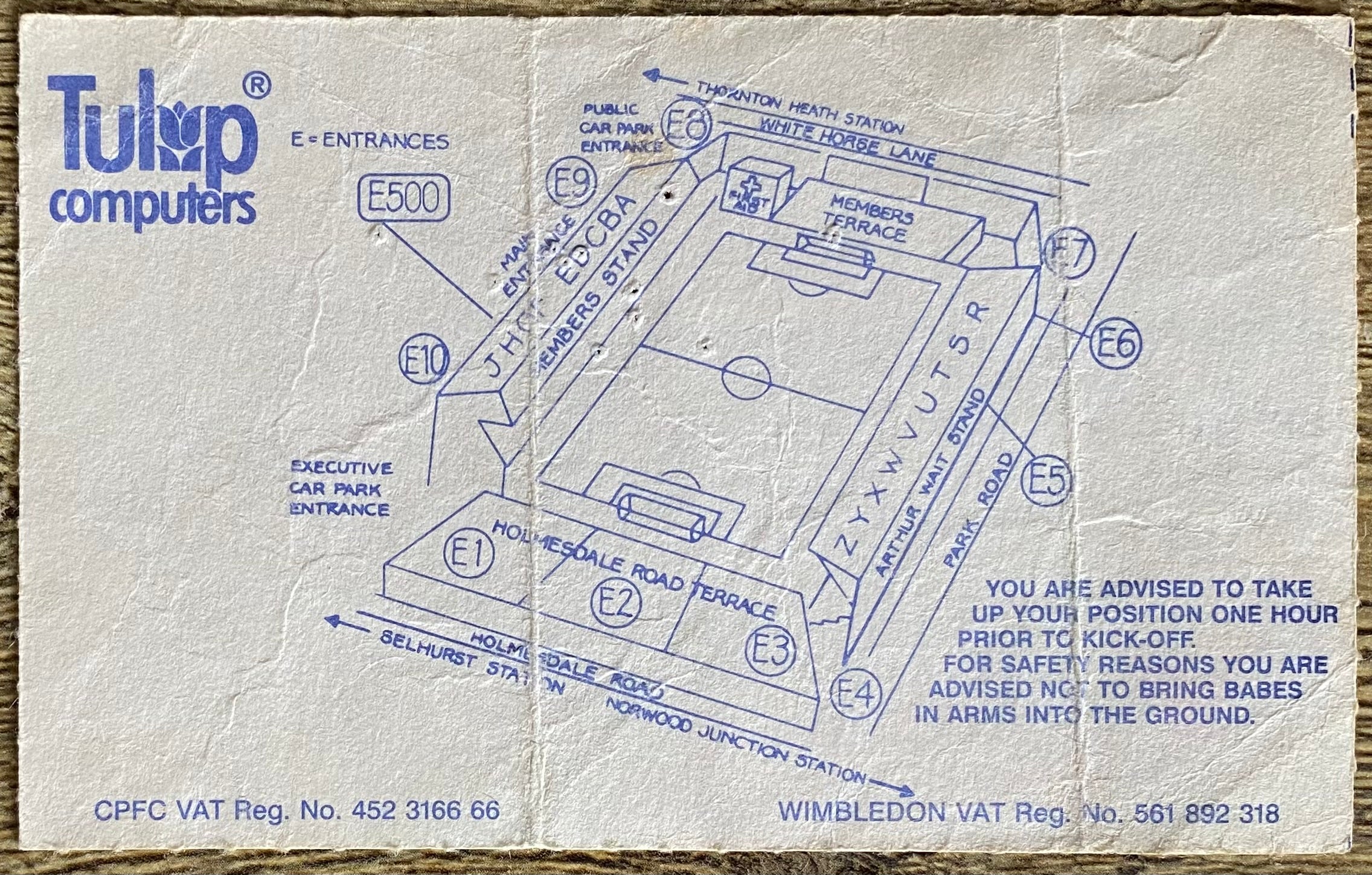 1991/92 ORIGINAL DIVISION 1 TICKET CRYSTAL PALACE V CHELSEA