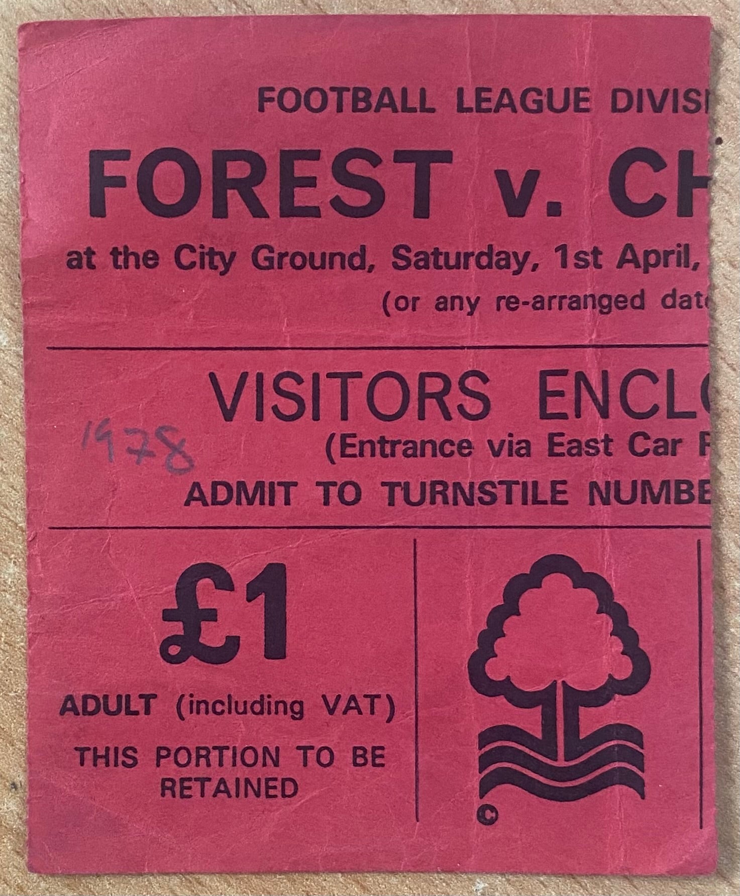 1977/78 ORIGINAL DIVISION 1 TICKET NOTTINGHAM FOREST V CHELSEA