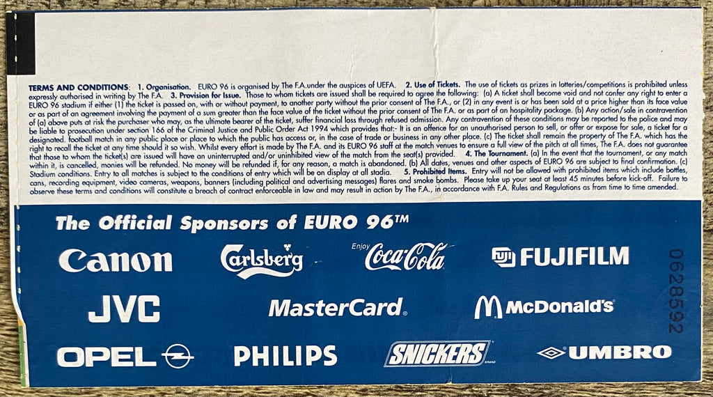 1996 ORIGINAL EUROPEAN CHAMPIONSHIPS EURO 96 TICKET SPAIN V BULGARIA @ ELLAND RD