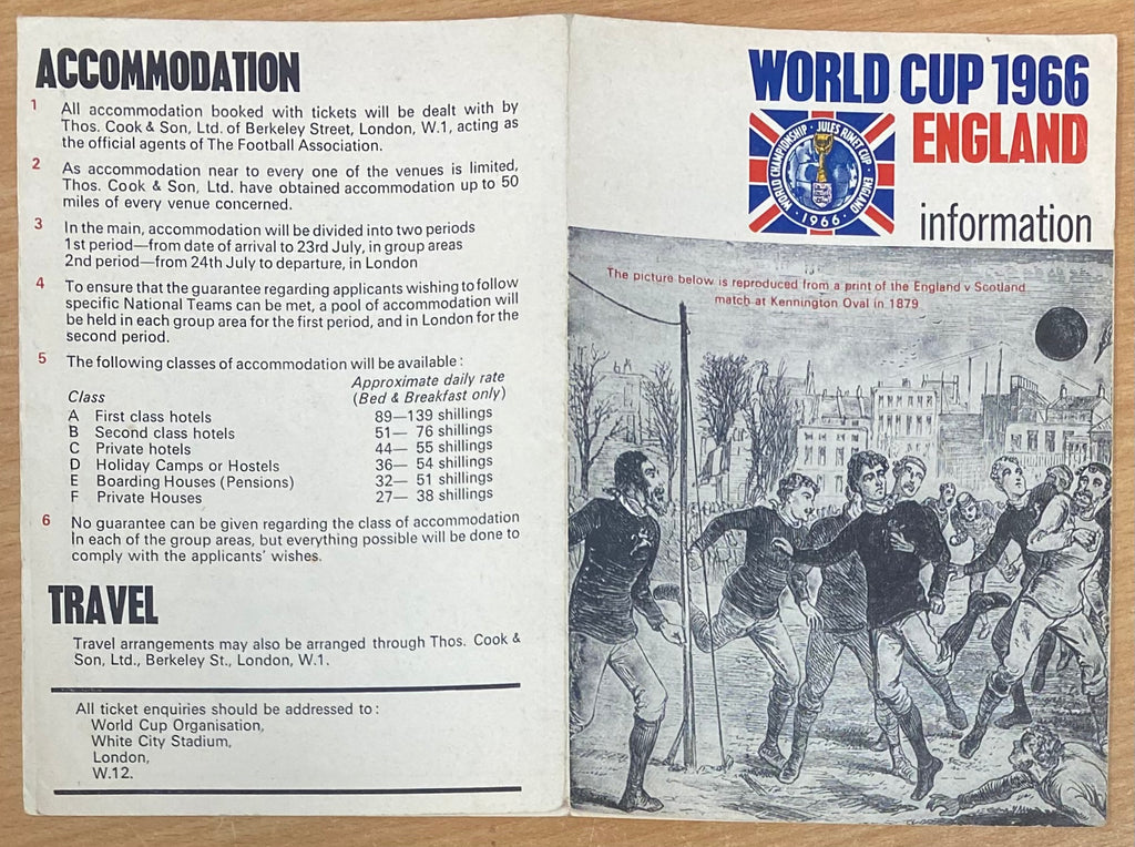 1966 WORLD CUP ORIGINAL OFFICIAL TICKET INFORMATION FOLD OUT BOOKLET