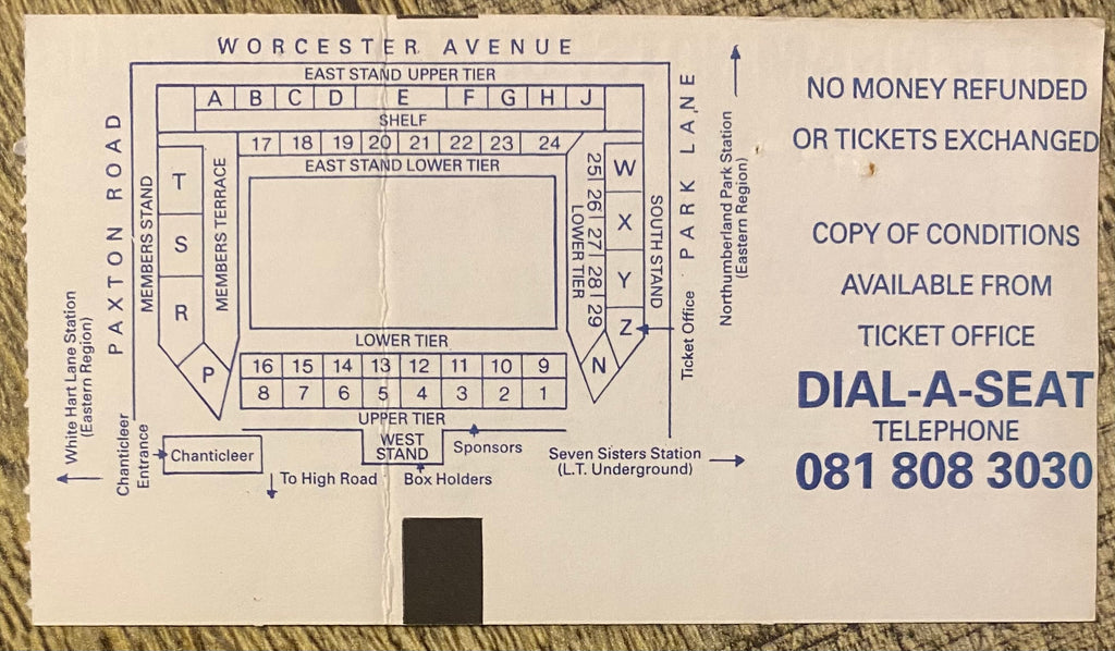 1992/93 ORIGINAL PREMIER LEAGUE TICKET TOTTENHAM HOTSPUR V ASTON VILLA