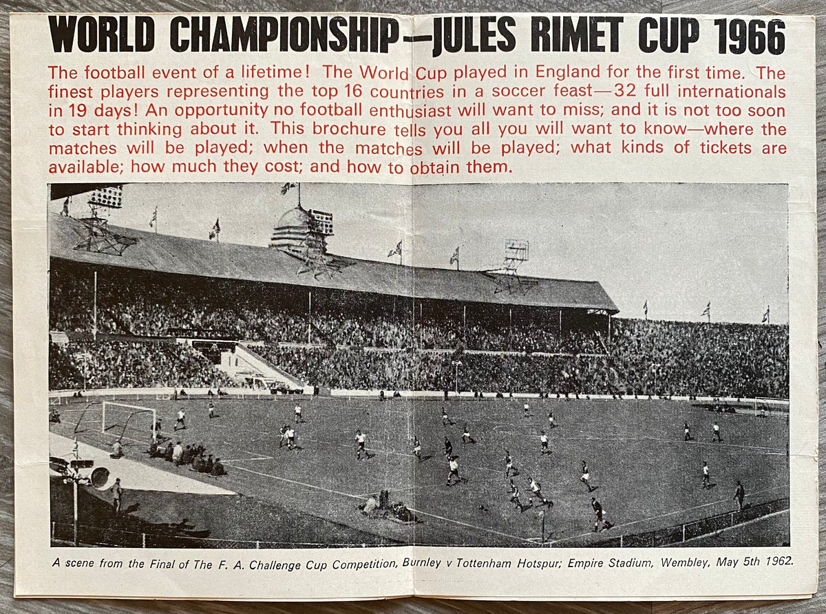 1966 WORLD CUP ORIGINAL OFFICIAL TICKET INFORMATION FOLD OUT BOOKLET (UPDATED VERSION)