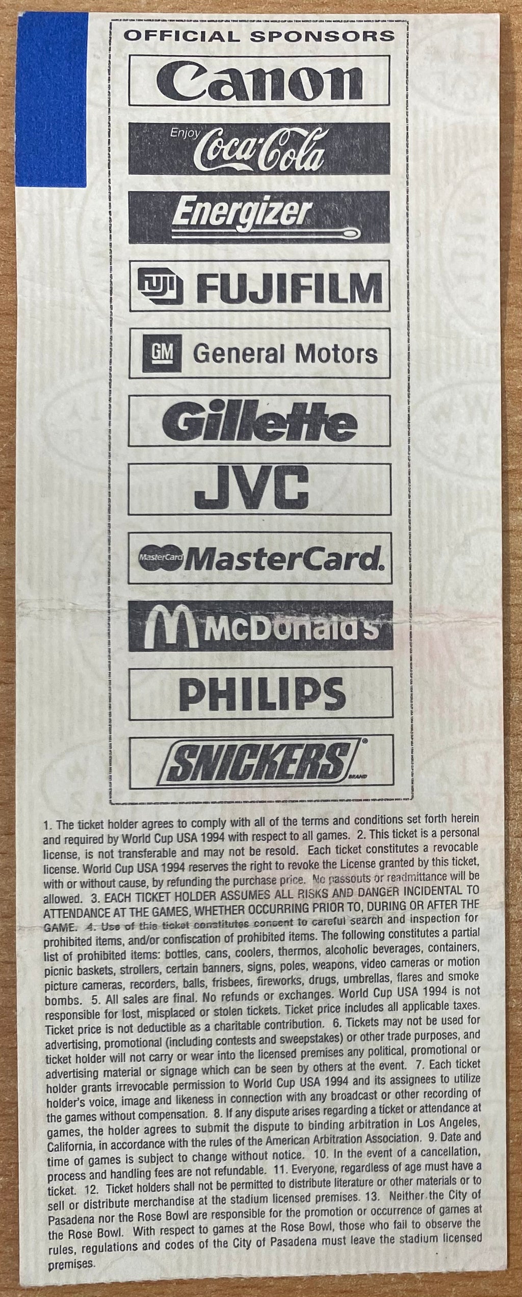 1994 ORIGINAL WORLD CUP TICKET BELGIUM V NETHERLANDS @ ORLANDO