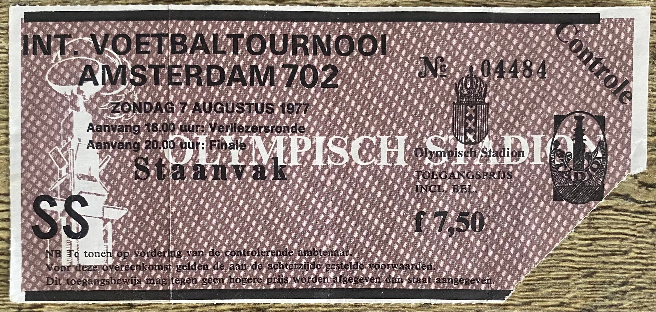 1977 ORIGINAL AMSTERDAM PRE SEASON TOURNAMENT FINALS TICKET LIVERPOOL V BARCELONA AND V AJAX V AZ 67