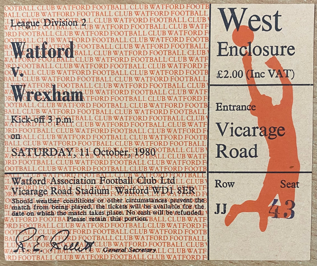 1980/81 ORIGINAL DIVISION TWO TICKET WATFORD V WREXHAM