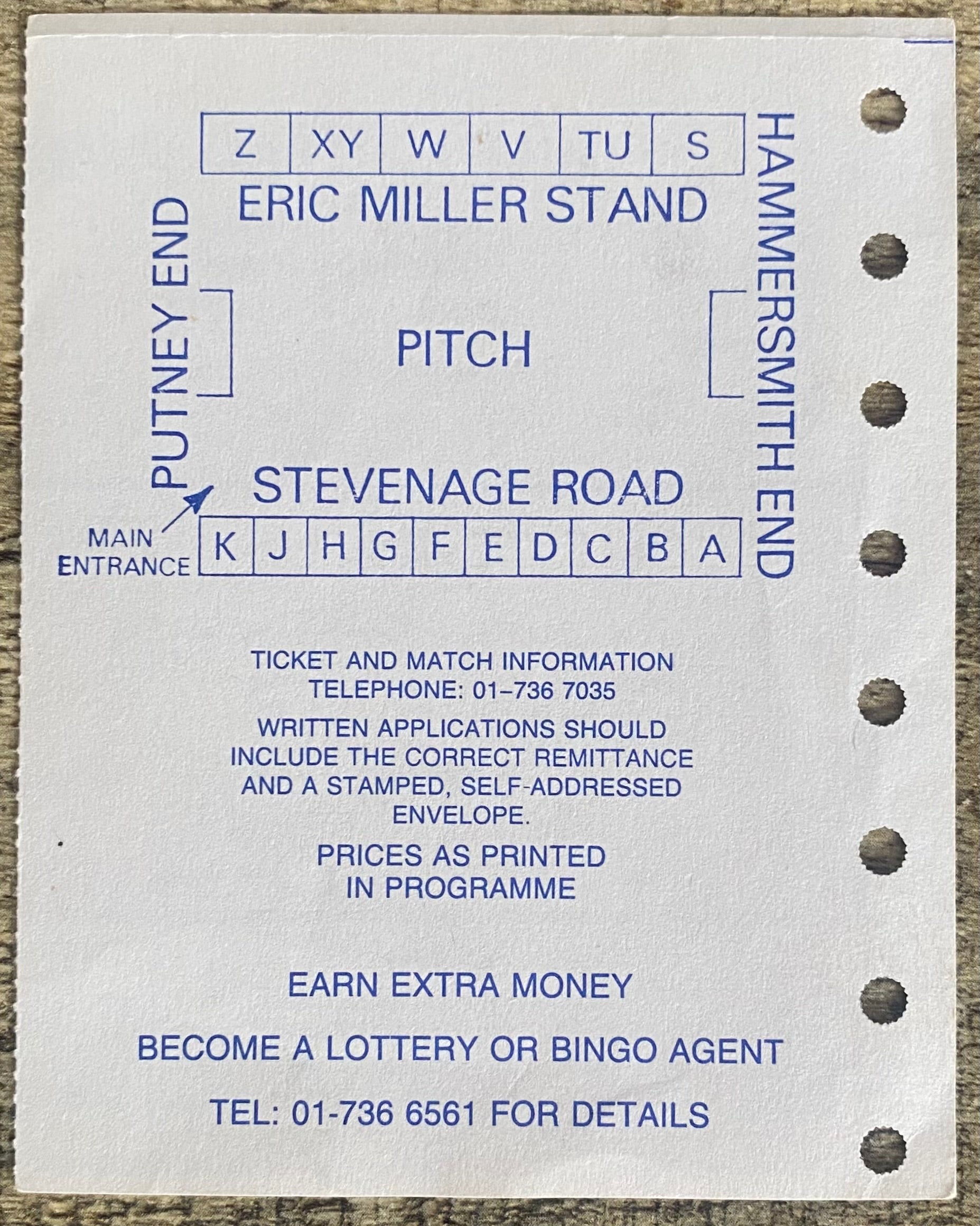 1985/86 ORIGINAL DIVISION 2 TICKET FULHAM V HUDDERSFIELD TOWN