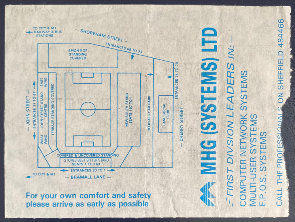 1990/91 ORIGINAL DIVISION 1 TICKET SHEFFIELD UNITED V LEEDS UNITED